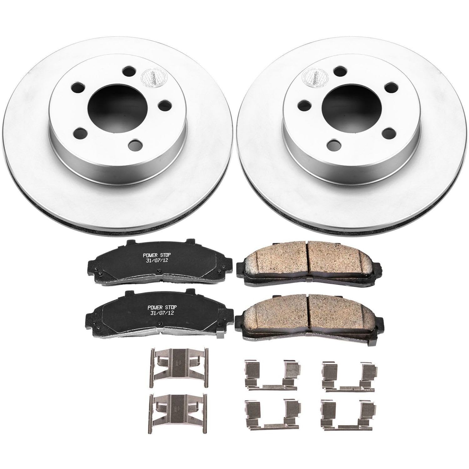 Power Stop Coated Brake Rotor and CRK1860 Ceramic Brake Pads- Front For Ford Explorer, Ford Ranger, Mazda B3000, Mazda B4000, Mercury Mountaineer [Model Specific]