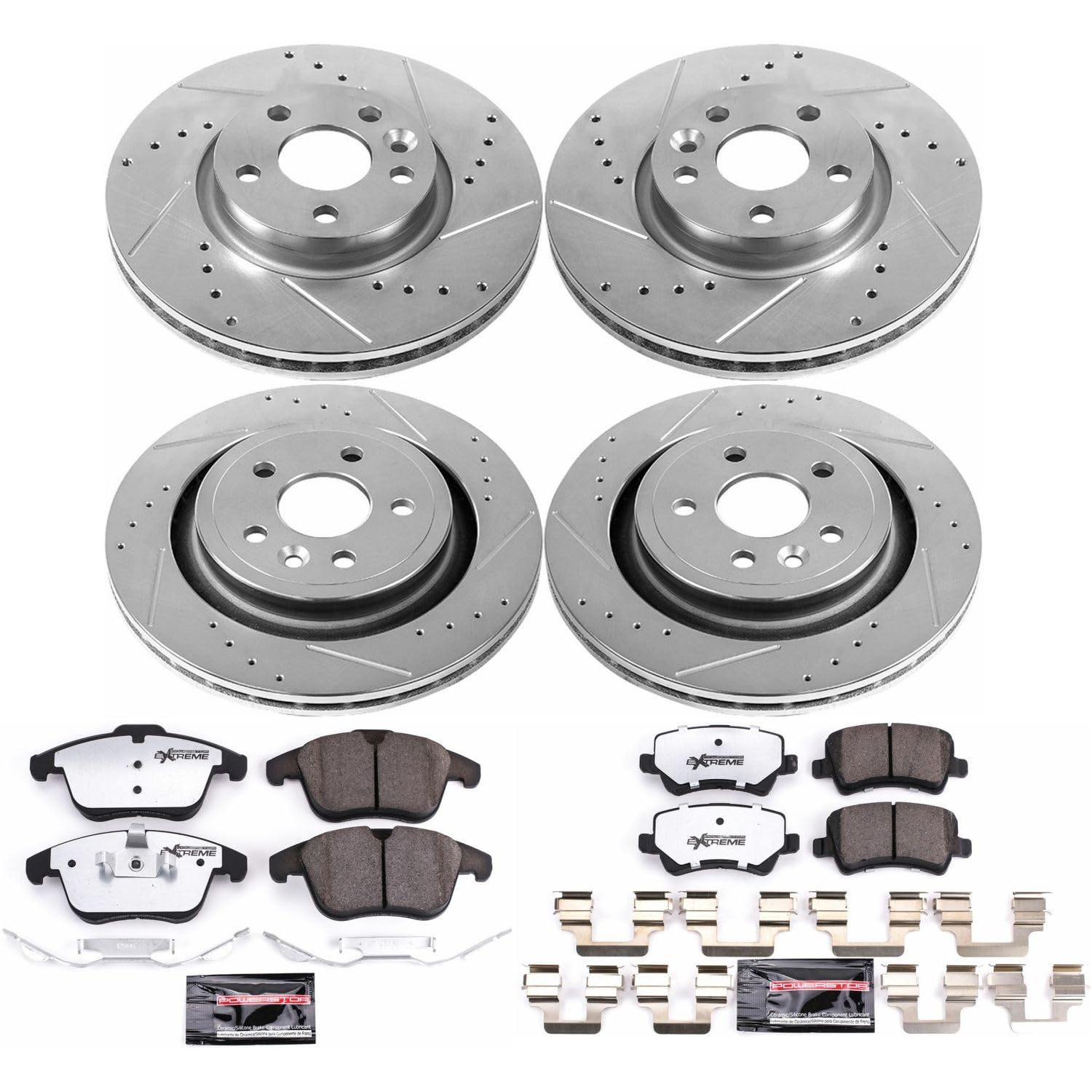 Power Stop K7638-36 Z36 Truck & Tow Front and Rear Brake Kit, Carbon Fiber Ceramic Brake Pads and Drilled/Slotted Brake Rotors