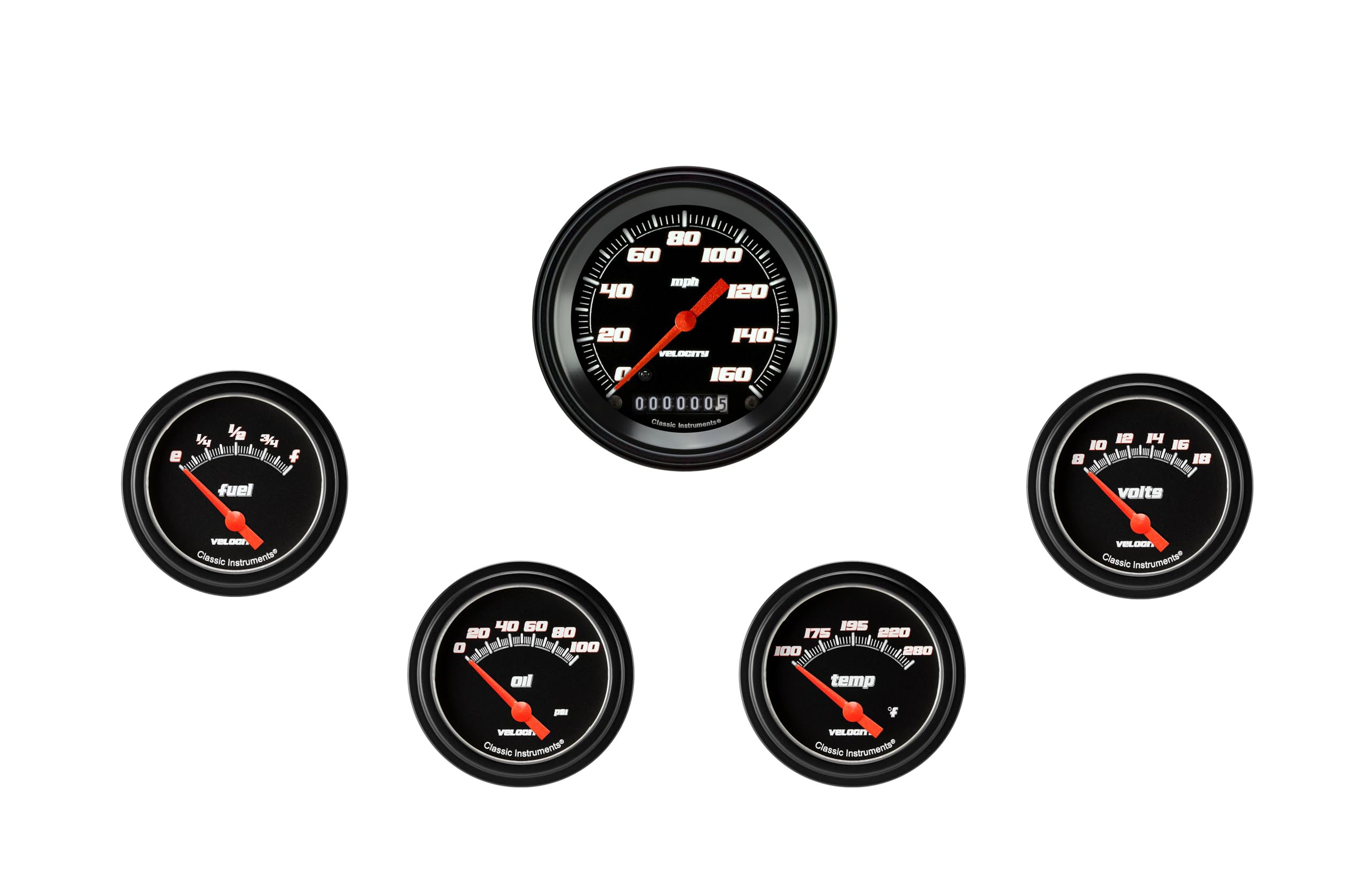 Velocity Black Classic Instruments VS200BBLF 2 5/8" Short Sweep 5 Gauge Set - GM