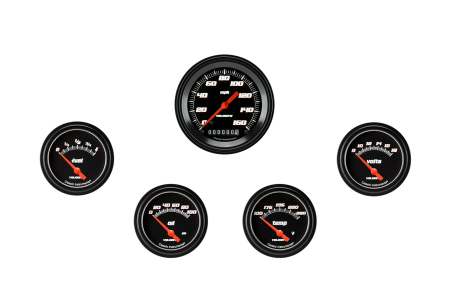 Velocity Black Classic Instruments VS200BBLF 2 5/8" Short Sweep 5 Gauge Set - GM