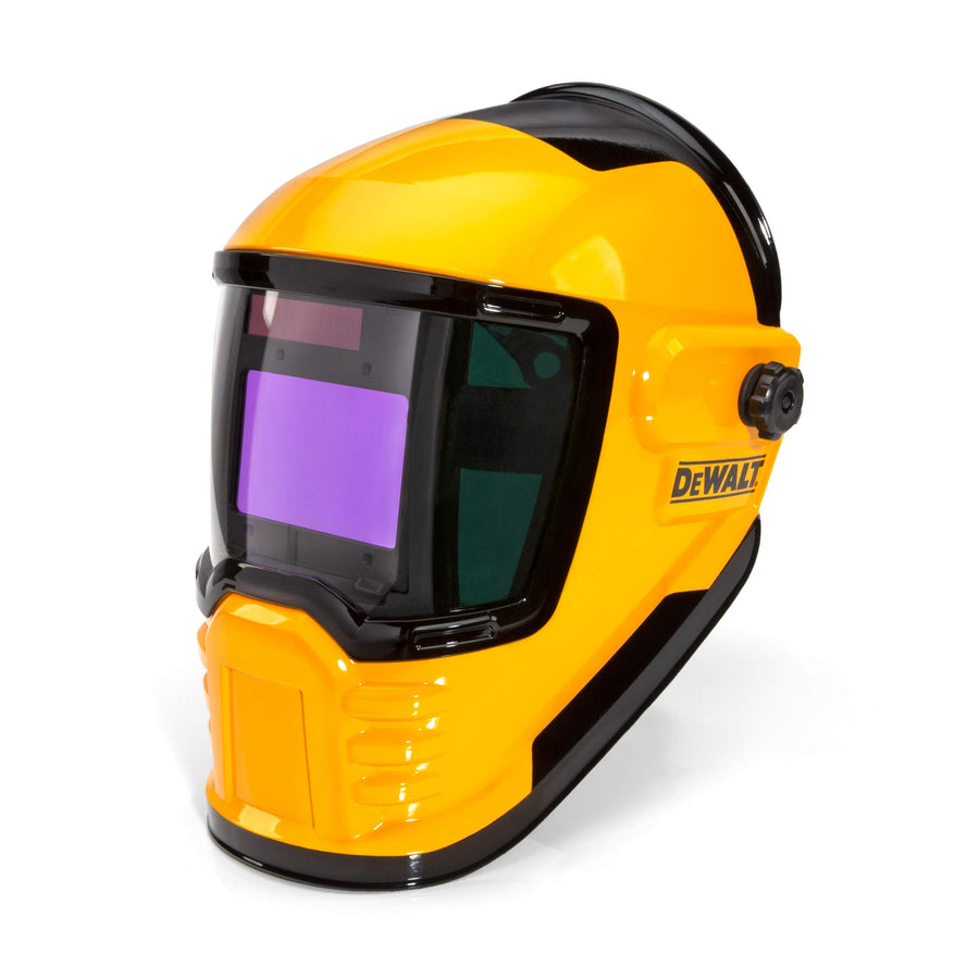Wide View Dewalt Auto-Darkening Welding Helmet, Three Darkening Modes, 4 Lightning Fast Arc Sensors, Side Lenses for Panoramic Viewing, Adjustable Lightening Delay, Shade Control