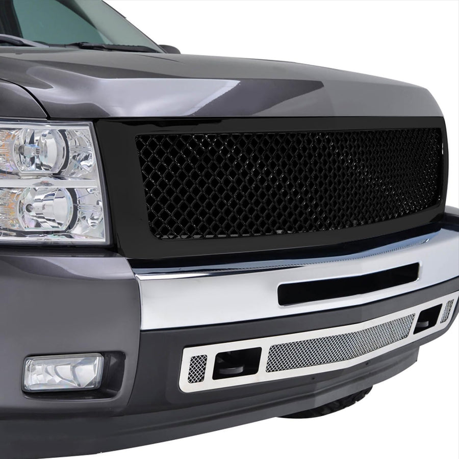Glossy Black Spec-D Tuning Front Hood Grille 1PC Compatible with 2007-2013 Chevy Silverado 1500