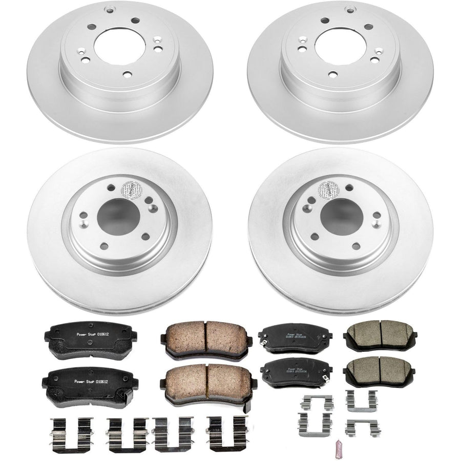 Power Stop Coated Brake Rotor CRK6981 and Ceramic Brake Pads- Front & Rear For Hyundai Sonata 2015 [Model Specific]