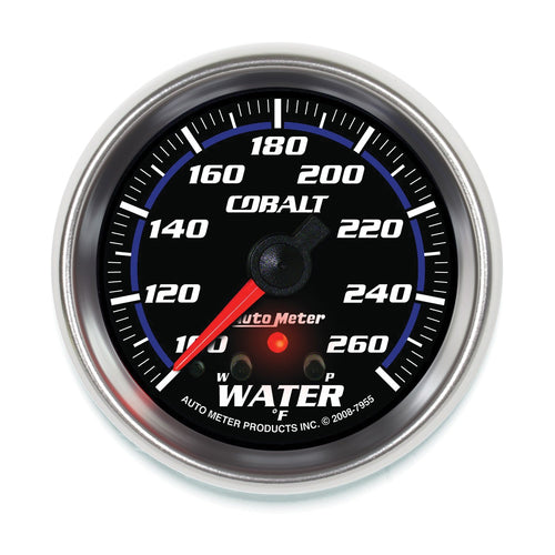 Auto Meter Cobalt 7955 2-5/8" 100-260 Degree F Full Sweep Electric Water Temperature Gauge with Peak Memory and Warning