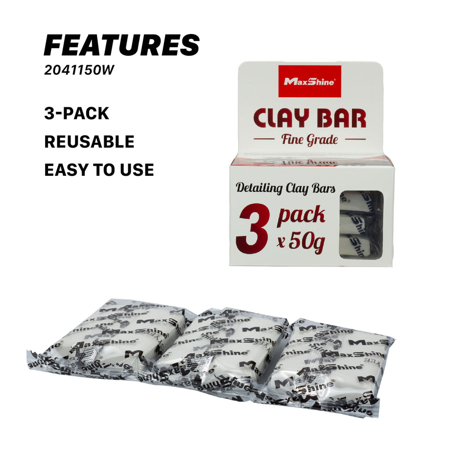 3-Pack Maxshine Magic Clay Bar (50g Each) – Fine Grade Clay for Car Detailing – Removes Surface Contaminants from Paint, Glass, Plastic & Metal – Reusable Clay for Auto & Boat Detailing