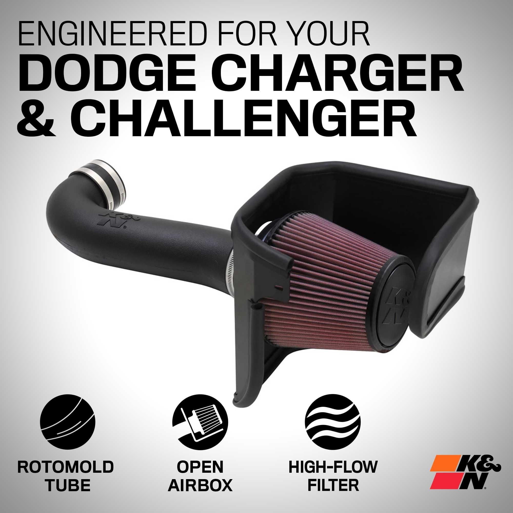 K&N Cold Air Intake System: High-Flow Air Filter, Acceleration & Increase Performance: Compatible with 2005-2019 Crysler/Dodge: 300C, Challenger, Charger, Magnum, 57-1542