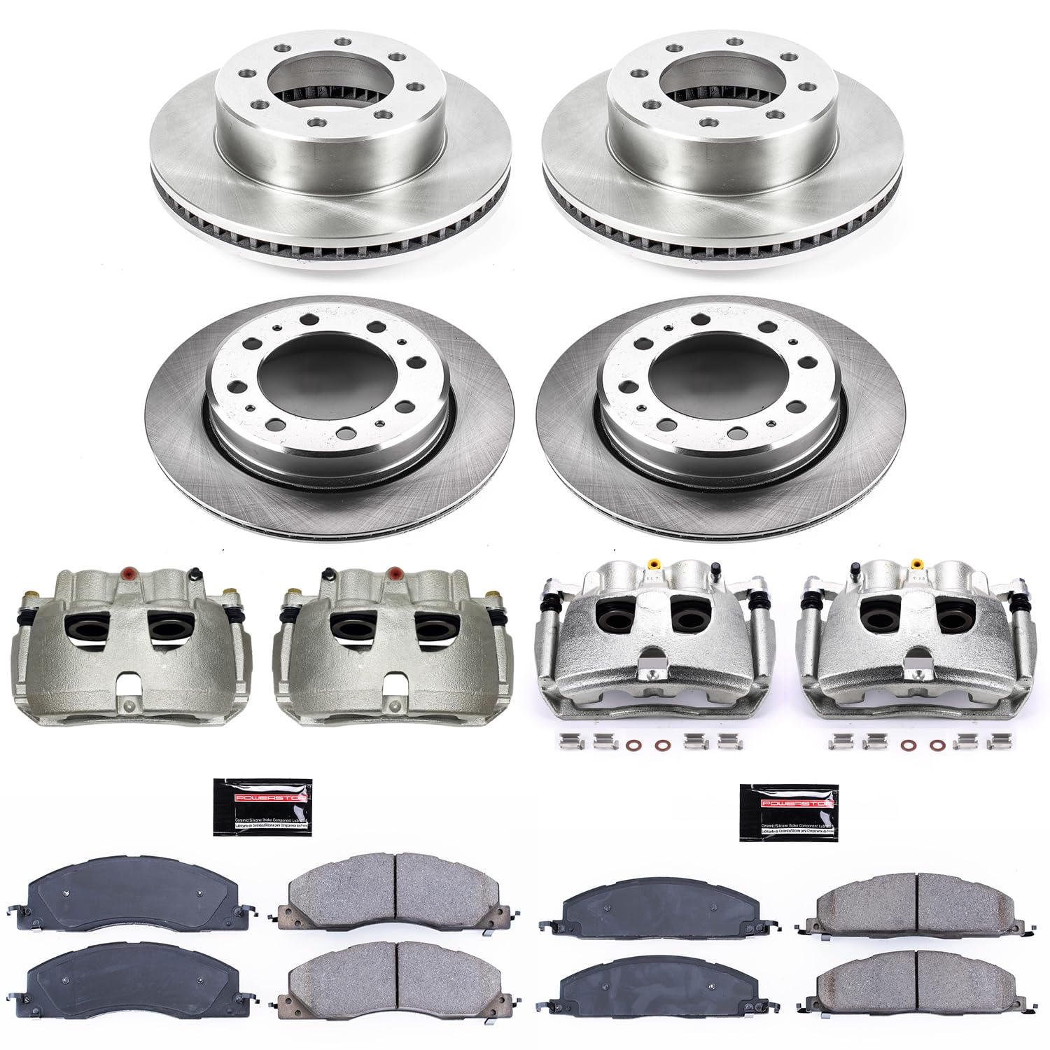 Power Stop KCOE7141 Replacement Autospeciality Front and Rear Caliper Kit- OE Rotors, Ceramic Brake Pads, Calipers For Ram 3500 2013-2018 [Model Specific]