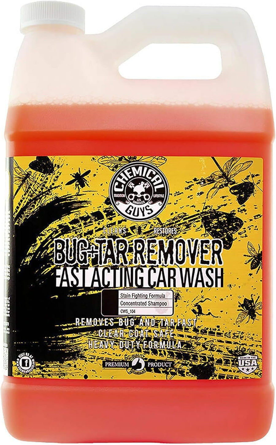 Chemical Guys Bug & Tar Wash Heavy Duty Remover Bug, Tar, Grime, Tree Sap & Bird Dropping - Safe for Paint, Glass, Chrome, Plastic & All Exterior Surfaces (128 oz/1 Gal) CWS_104