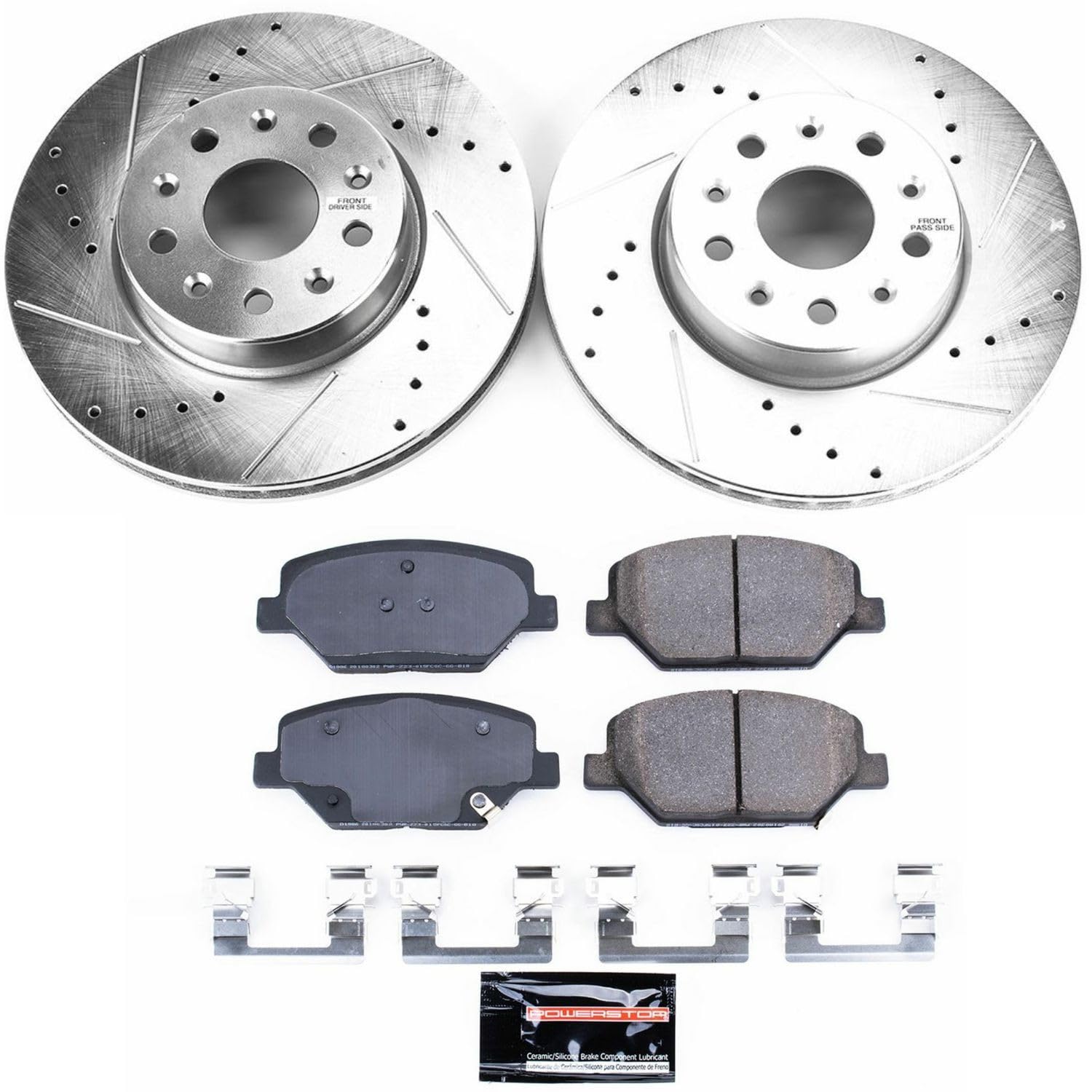 Power Stop K7295 Z23 Carbon Fiber Brake Pads with Drilled & Slotted Brake Rotors Kit For Chevrolet Camaro 2016-2021 [Model Specific]