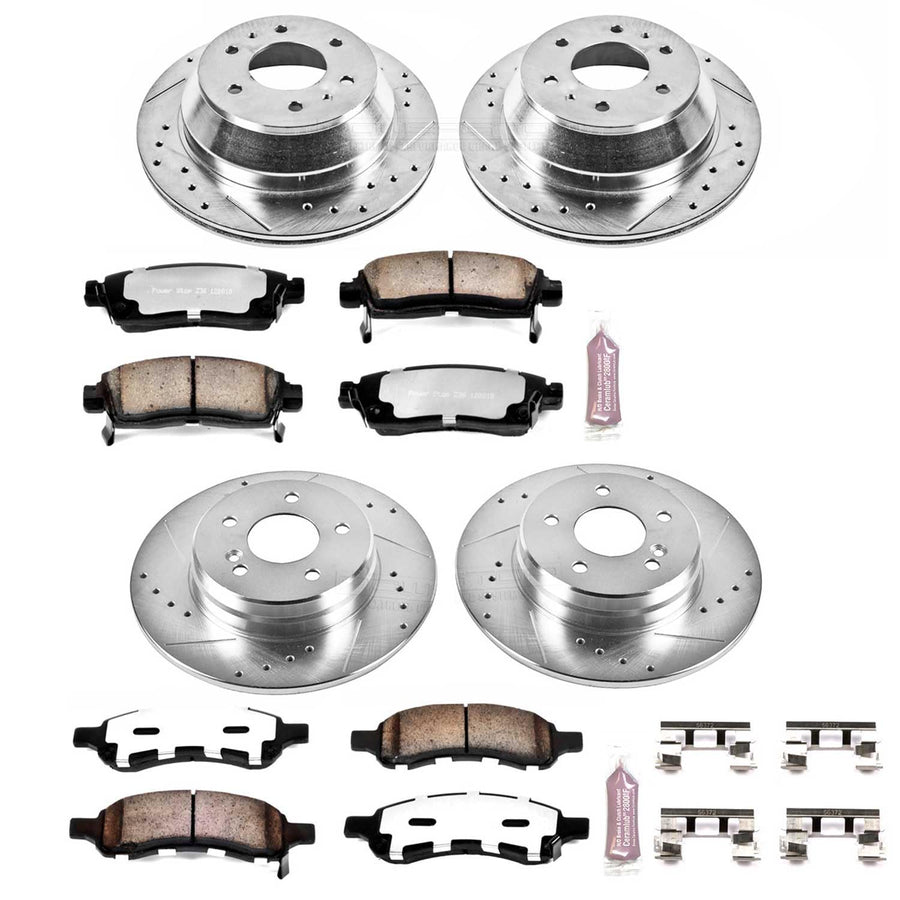 Power Stop Brake Kit Front and Rear For 2006 2007 Buick Rainier 2006 2007 2008 2009 Chevrolet Trailblazer - Truck & Tow Carbon Fiber Ceramic Pads & Drilled & Slotted Rotors Replacement, K2085-36