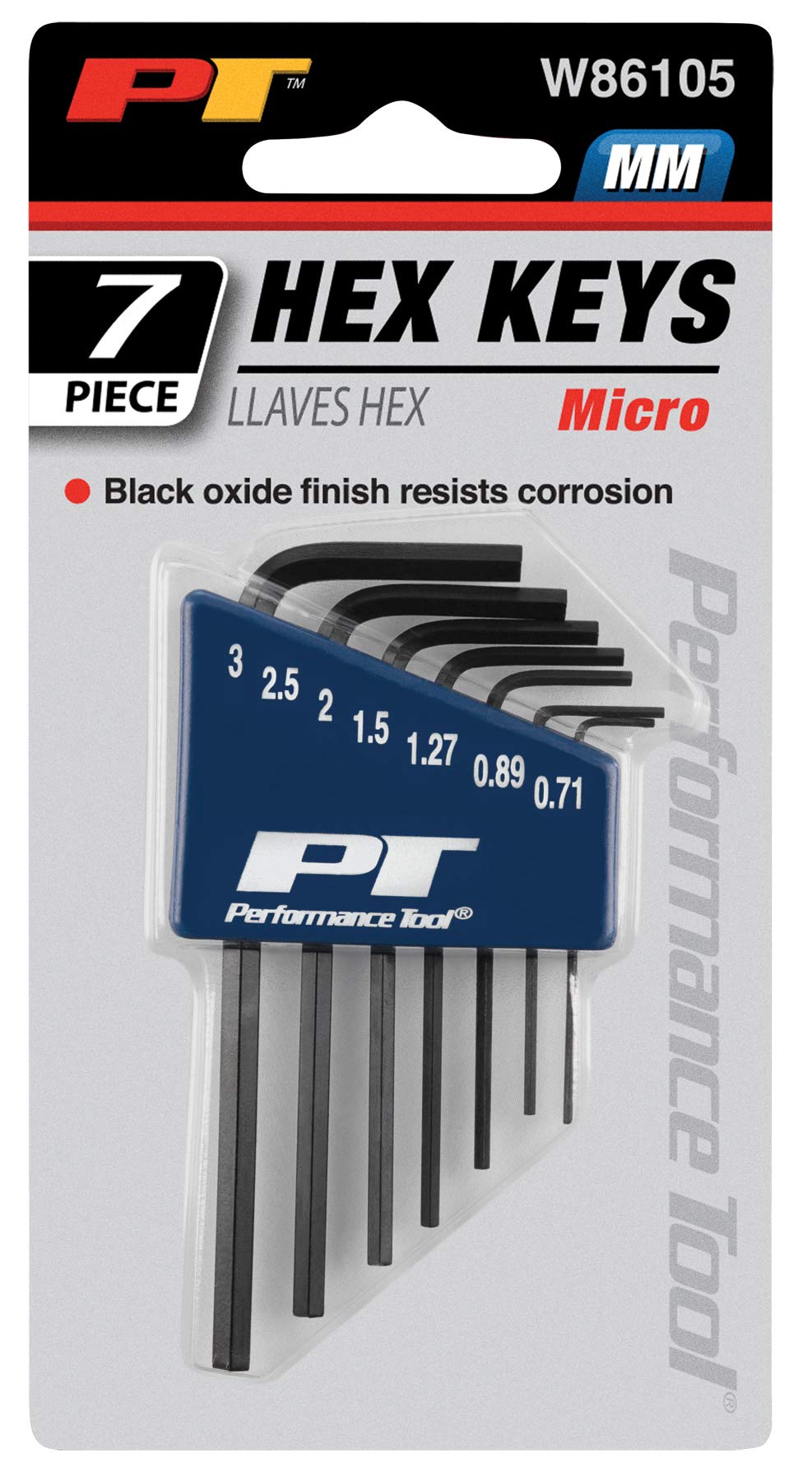 7 pc. Performance Tool Metric Micro Hex Key Wrench Set - W86105