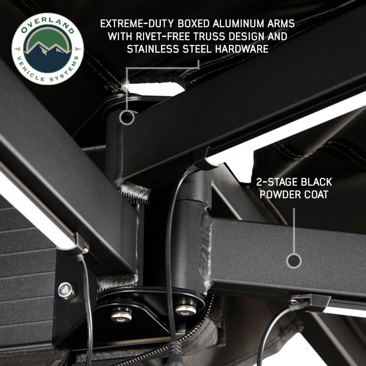 XD Nomadic 270 LT - Overland Vehicle Systems Awning w/Lights, Black Body, Driver Side, Black Trim W/Black Travel Bag