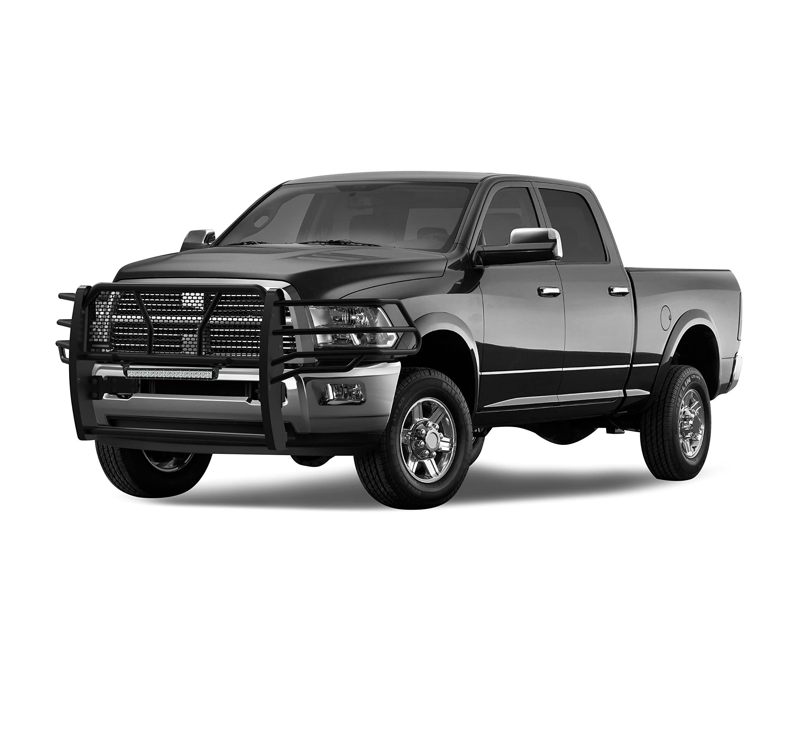 Heavy Duty Black Horse RUGGED Grille Brush Bumper Guard Modular Black Come with 20" Double Row LED Light Compatible with 2010-2018 Dodge Ram 2500/3500-RU-DORA10-B-KIT