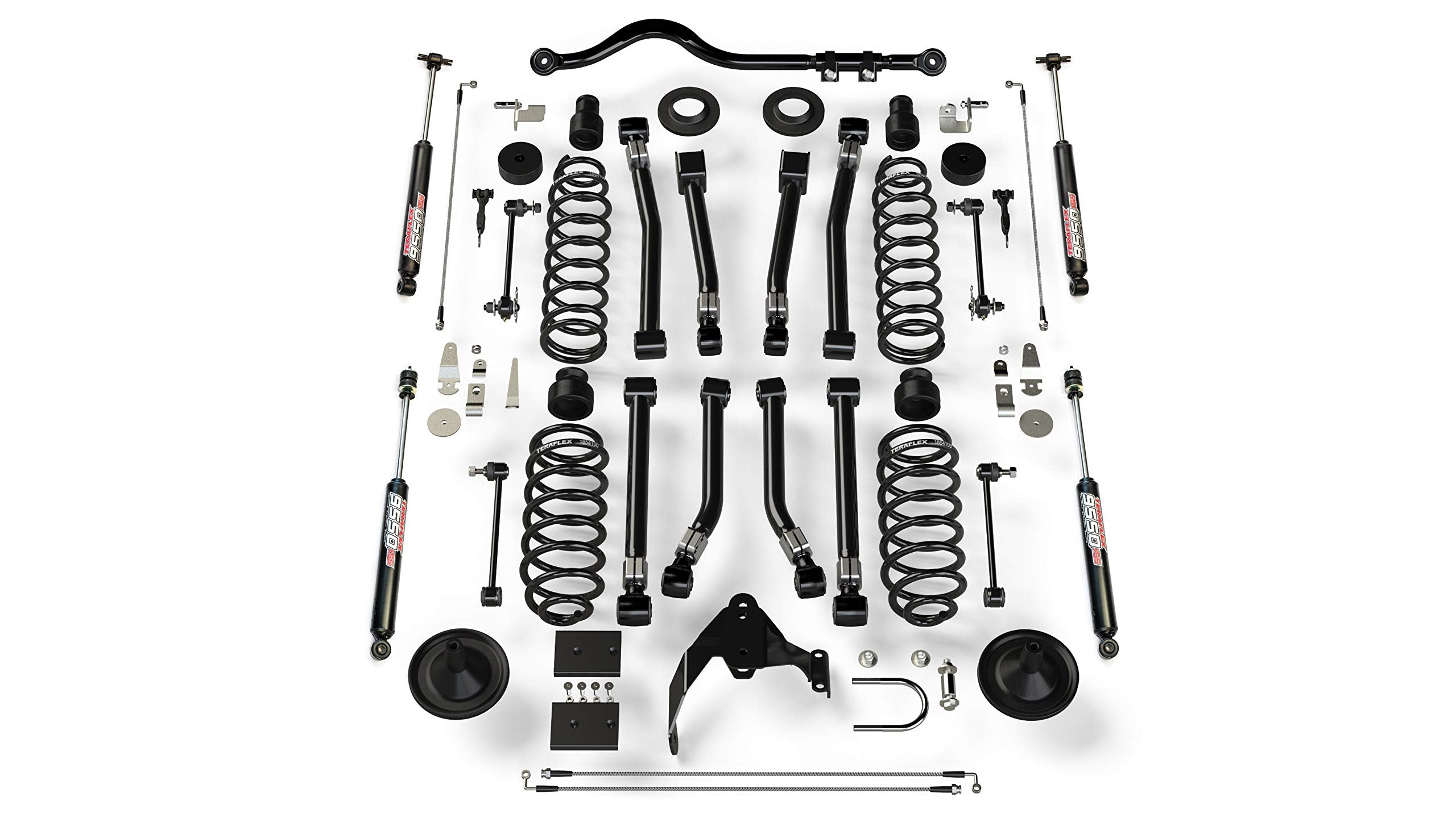 4-Door TeraFlex JKU 4” Lift Suspension System w/ 8 Alpine Flexarms, Track Bar, & 9550 VSS Shocks