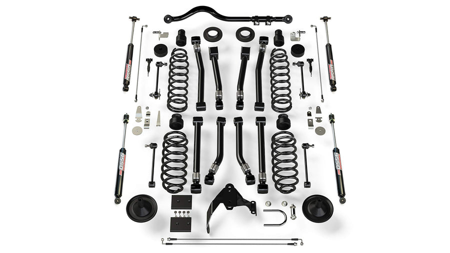 4-Door TeraFlex JKU 4” Lift Suspension System w/ 8 Alpine Flexarms, Track Bar, & 9550 VSS Shocks