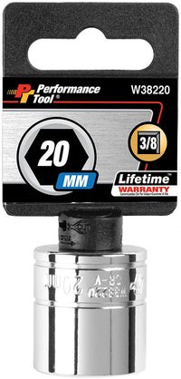 W38220 Performance Tool 6-Point Socket, 3/8" Drive, 20mm (Packaging may vary)