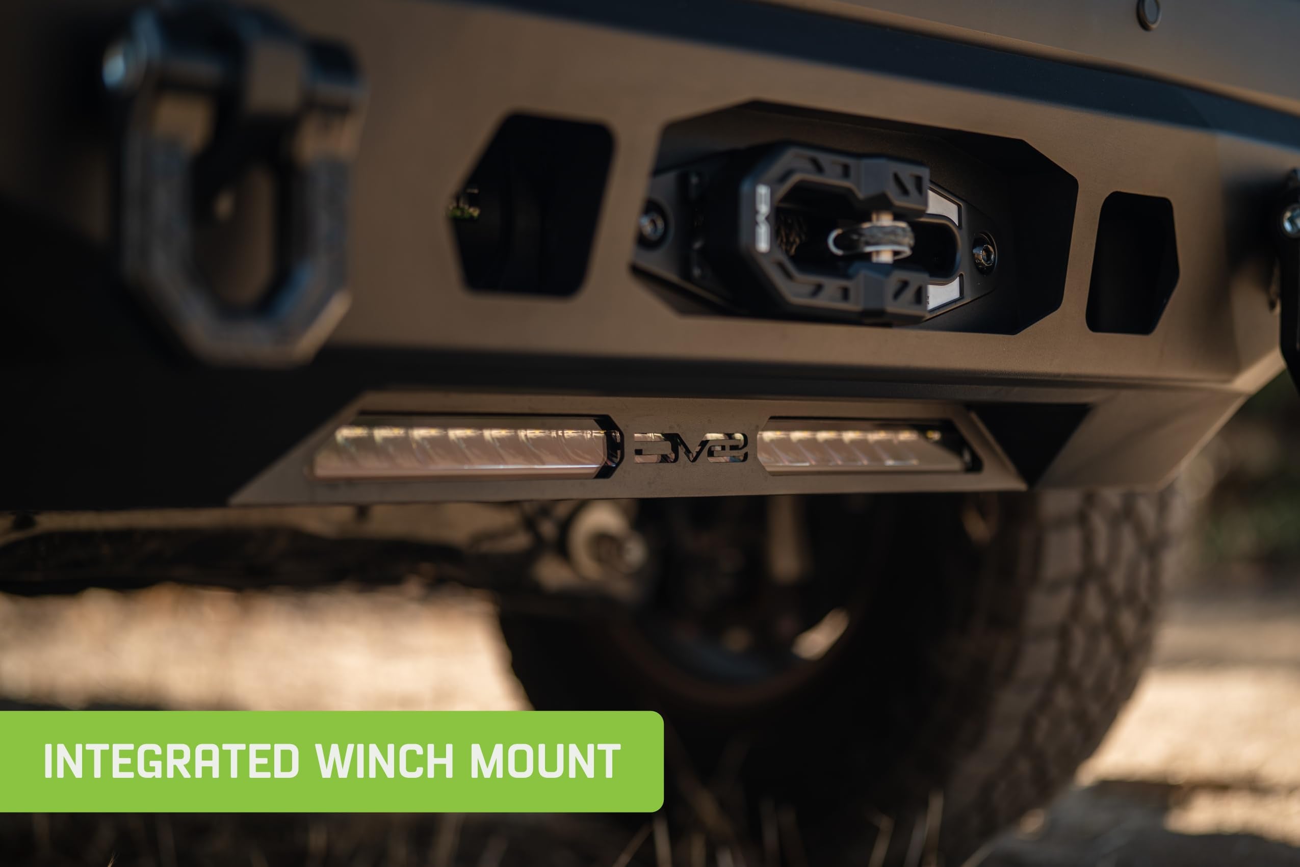 Centric Winch Front Bumper DV8 Offroad for 2025 Toyota 4Runner | Winch Mount | 20" Single Row Light Bar Mount | Pair of 3" Pod Light Mounts | (2) 1" Thick D-Ring Mounts | Powder Coated Finish | Steel