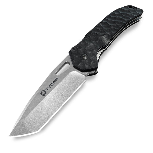 K4 Tyger EDC Folding Pocket Knife | Stone-washed AUS-8 Steel Blade | Black G-10 Handle | TG-KF7A2837