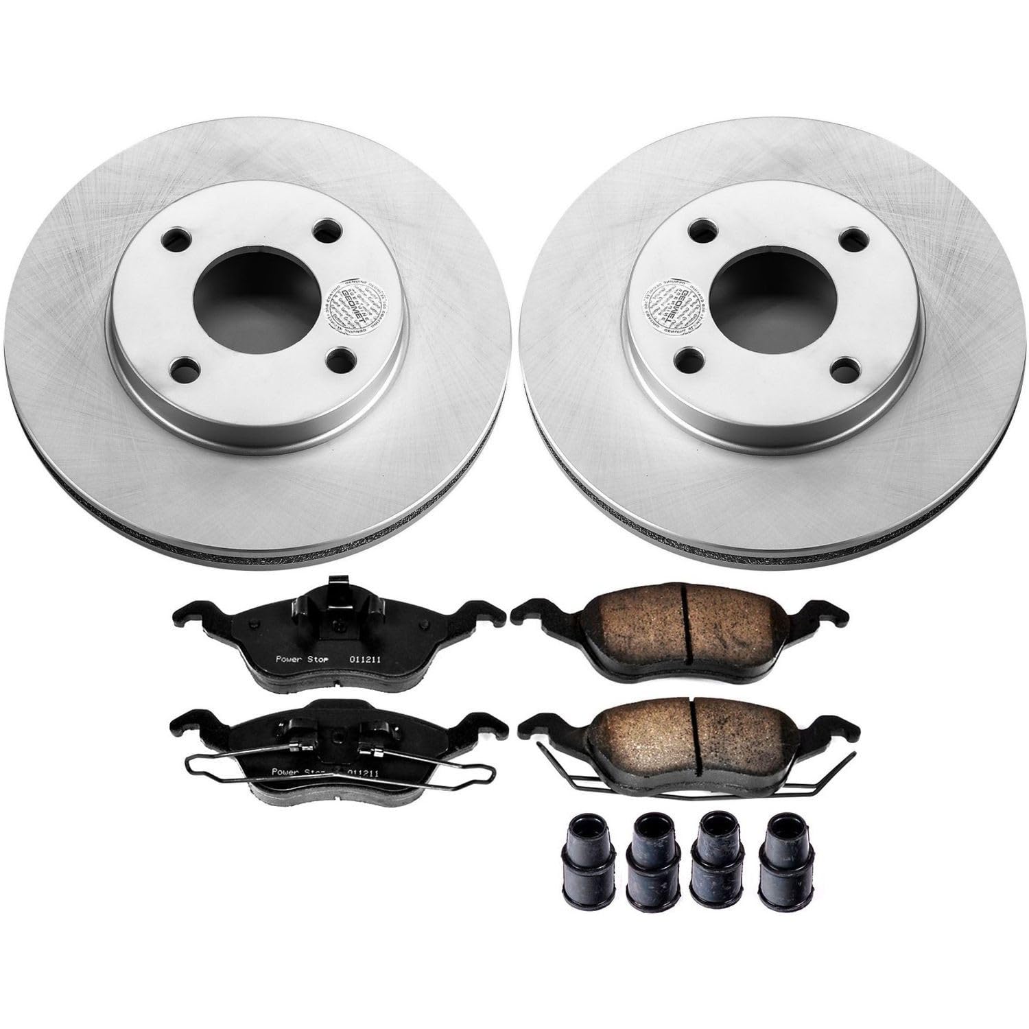Power Stop Coated Brake Rotor CRK1358 and Ceramic Brake Pads- Front For Ford Focus 2000-2004 [Model Specific]