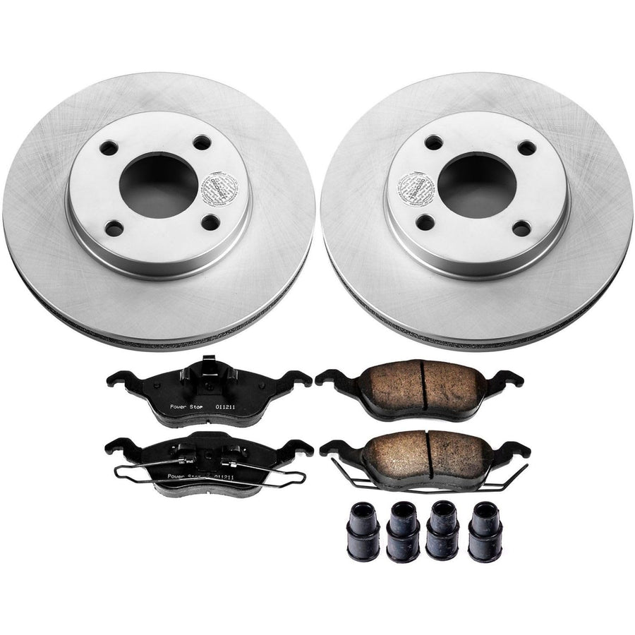 Power Stop Coated Brake Rotor CRK1358 and Ceramic Brake Pads- Front For Ford Focus 2000-2004 [Model Specific]