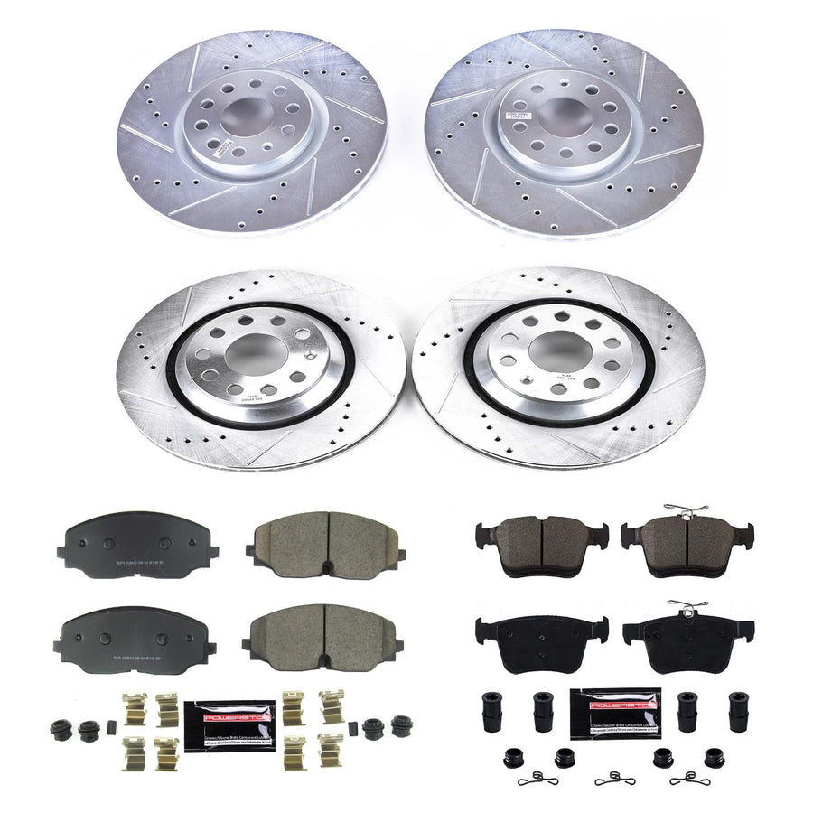 Brake Kit Power Stop For 2018 2019 2020 VW Volkswagen Atlas | 2020 Atlas Cross Sport Front and Rear Z23 Carbon Fiber Brake Pads with Drilled and Slotted Brake Rotors K8118