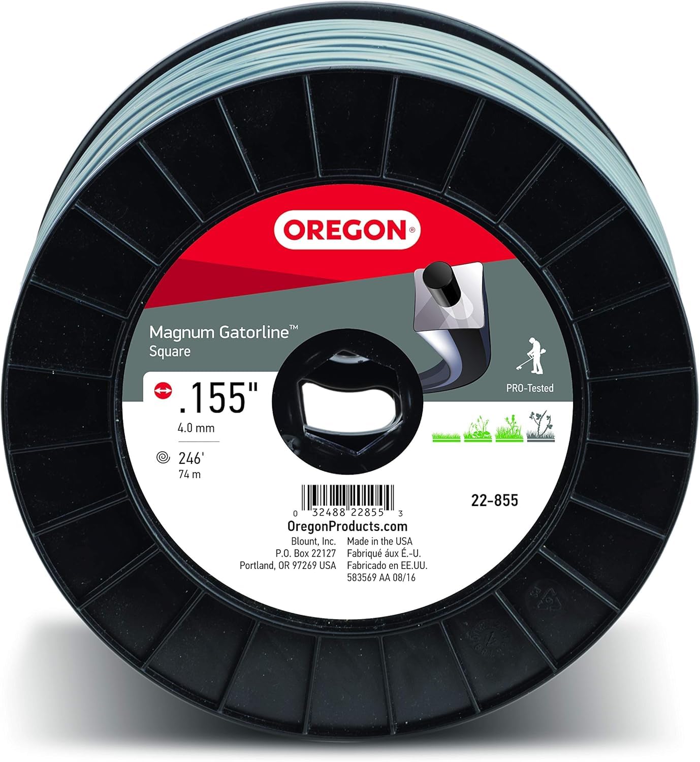 Oregon Gatorline Magnum 155 Trimmer Line Heavy Duty, Professional Square Weed Wacker String for Gas and Electric Grass Trimmer and Brushcutters, Fits Most Standard Models .155" x 246-Foot (22-855)