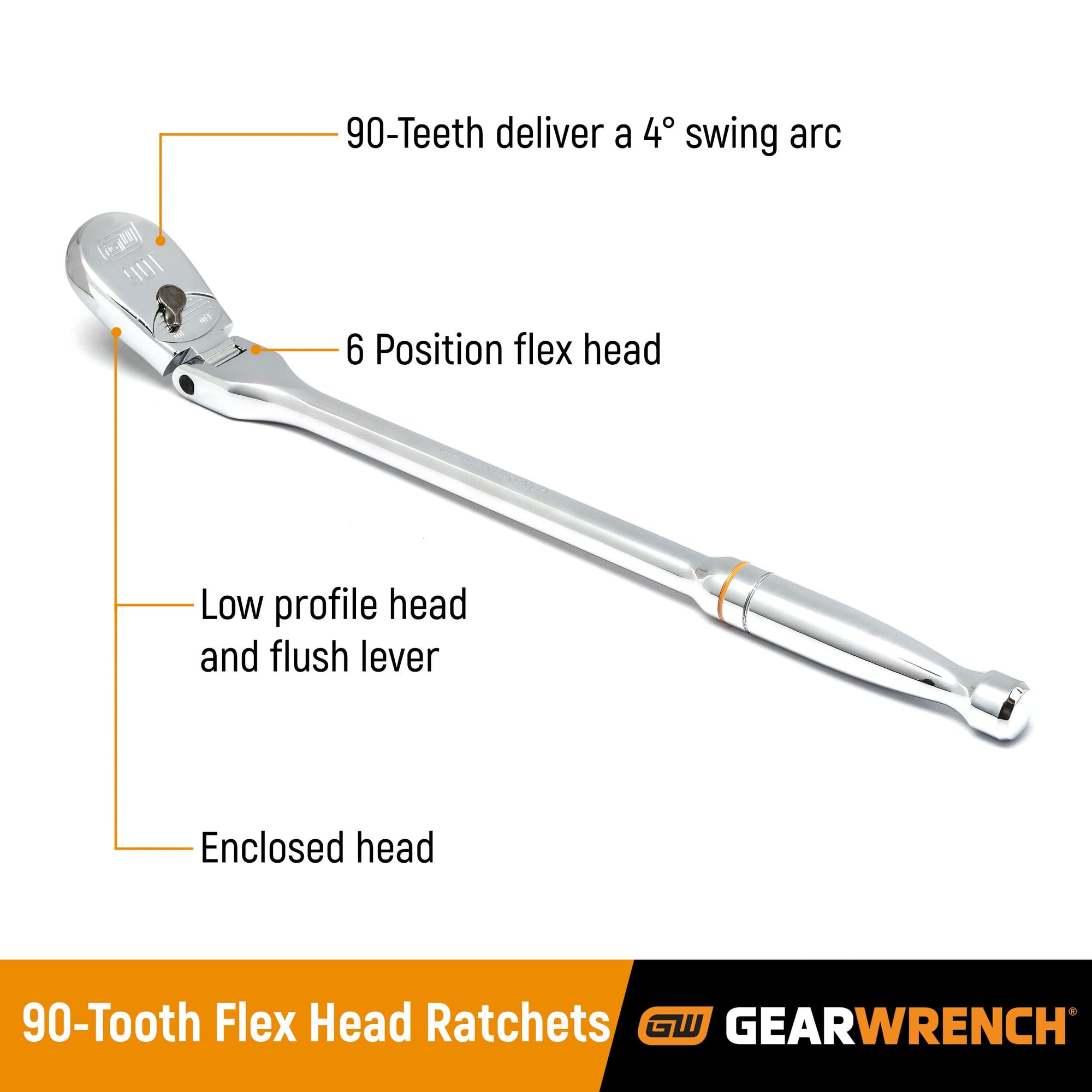 GEARWRENCH 1/2" Drive Locking Flex Head 90 Tooth Teardrop Ratchet 17" - 81362T, Multi, One Size