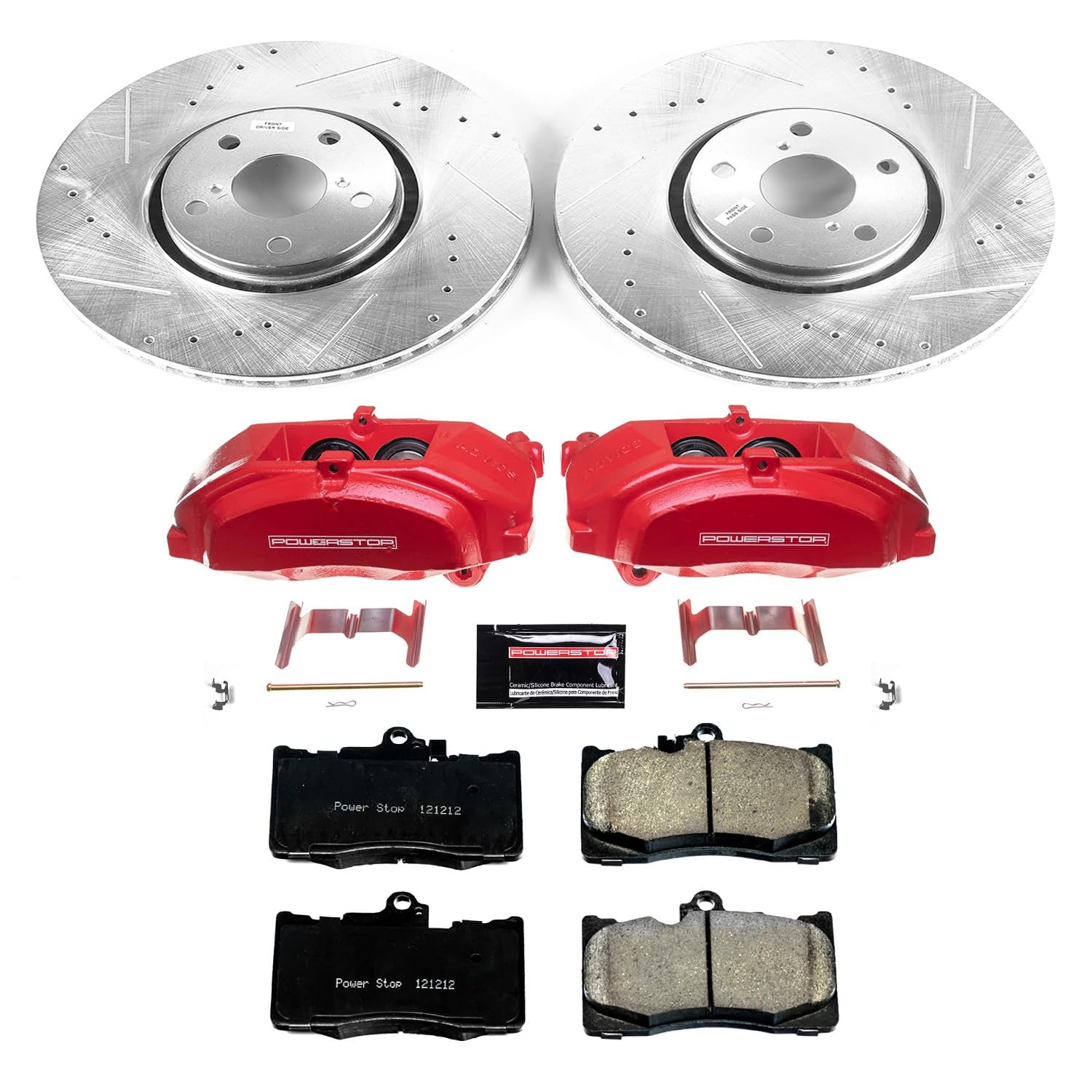 Power Stop Z23 KC7687 Daily Driver Front Brake Caliper Kit-Drilled/Slotted Brake Rotor, Brake Pads & Calipers