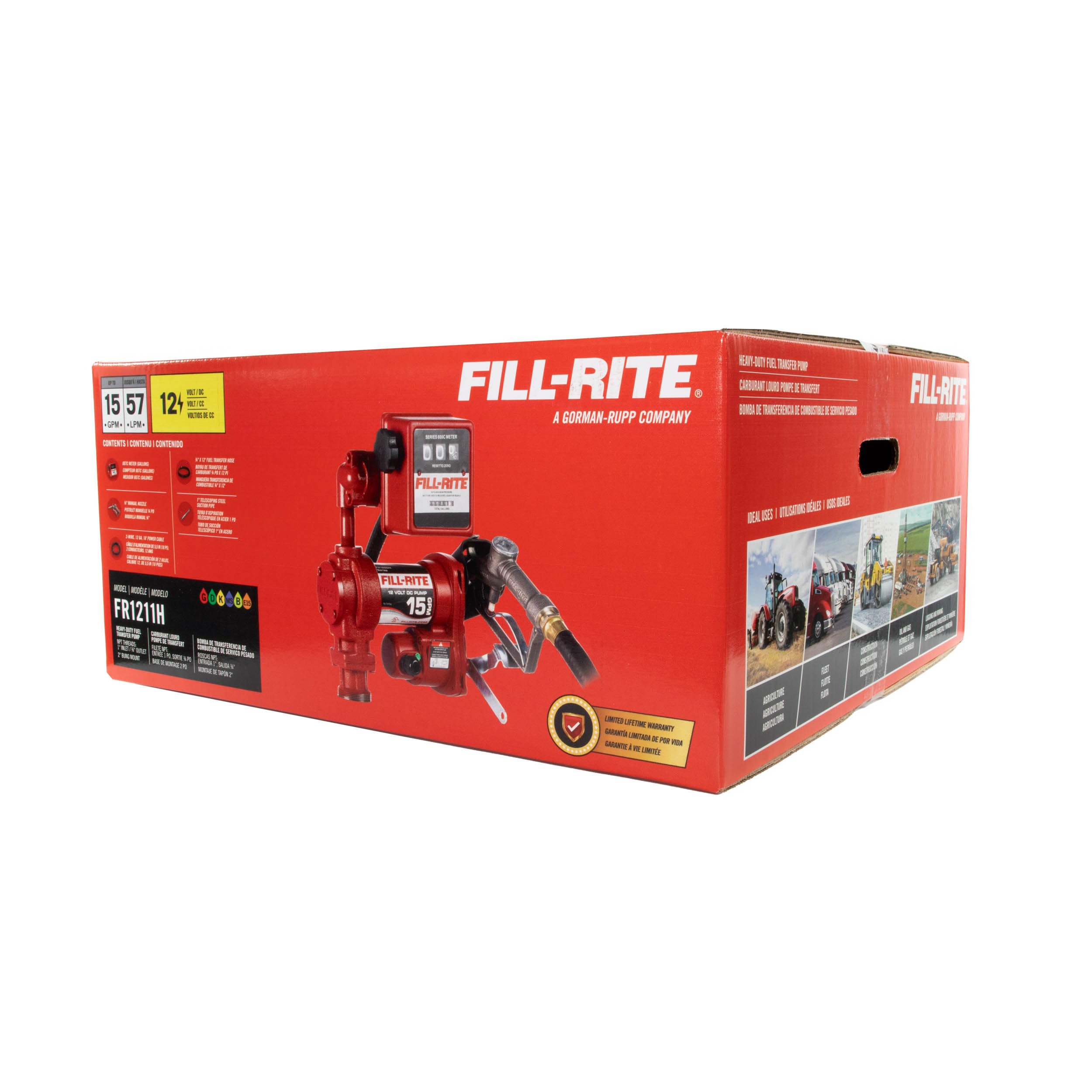 Fill-Rite 12V FR1211H 15 GPM Fuel Transfer Pump with Standard Mechanical Meter Package, Gallons | Gasoline, Diesel, Kerosene, Ethanol & Methanol Blends & Biodiesel