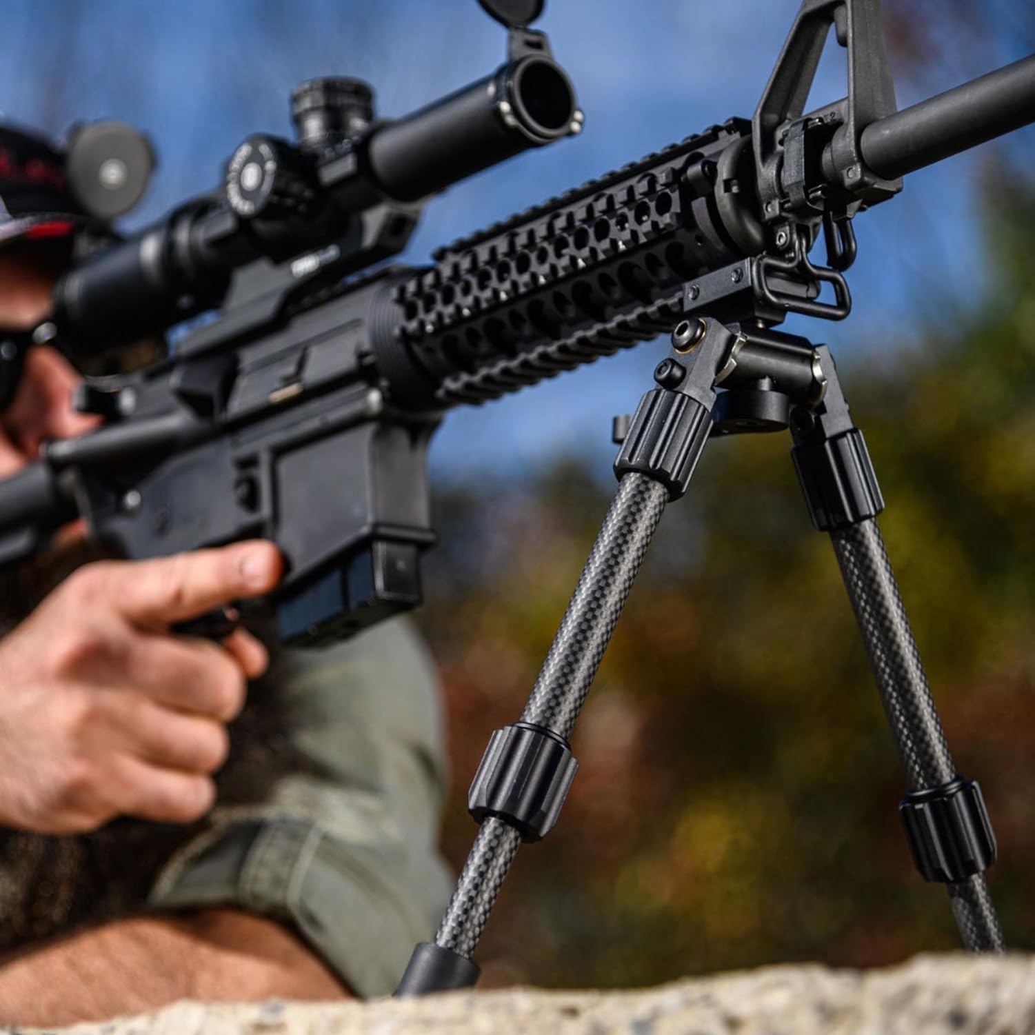 Tac Pod TRUGLO Carbon Pro Adjustable Lightweight Durable Portable Rifle Bipod w/Pivoting Base - 6-9 in. Leg Length, Picatinny Rail Mount