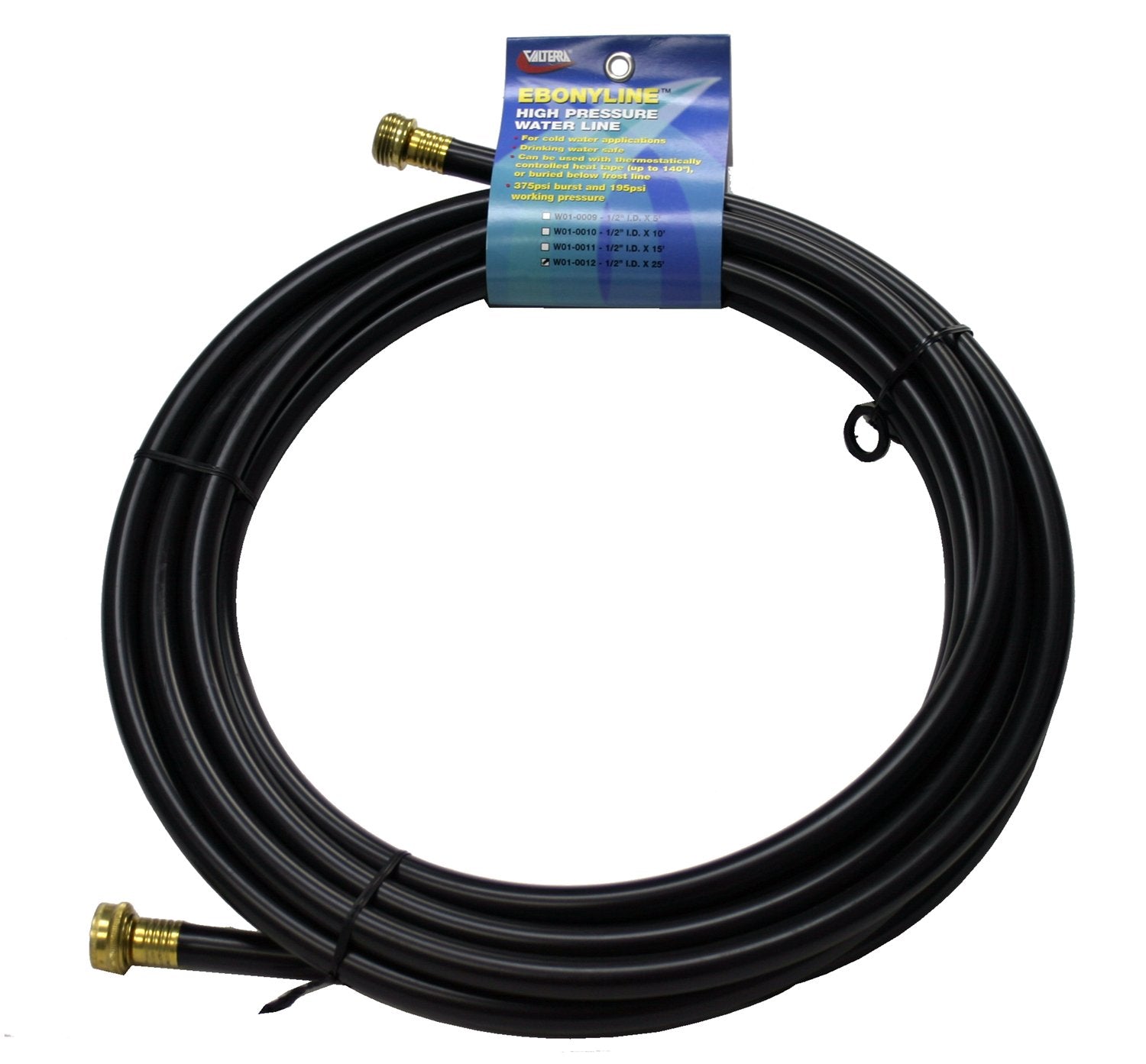 1/2" x 25' Valterra W01-0012 Black Ebonyline Drinking Water Hose