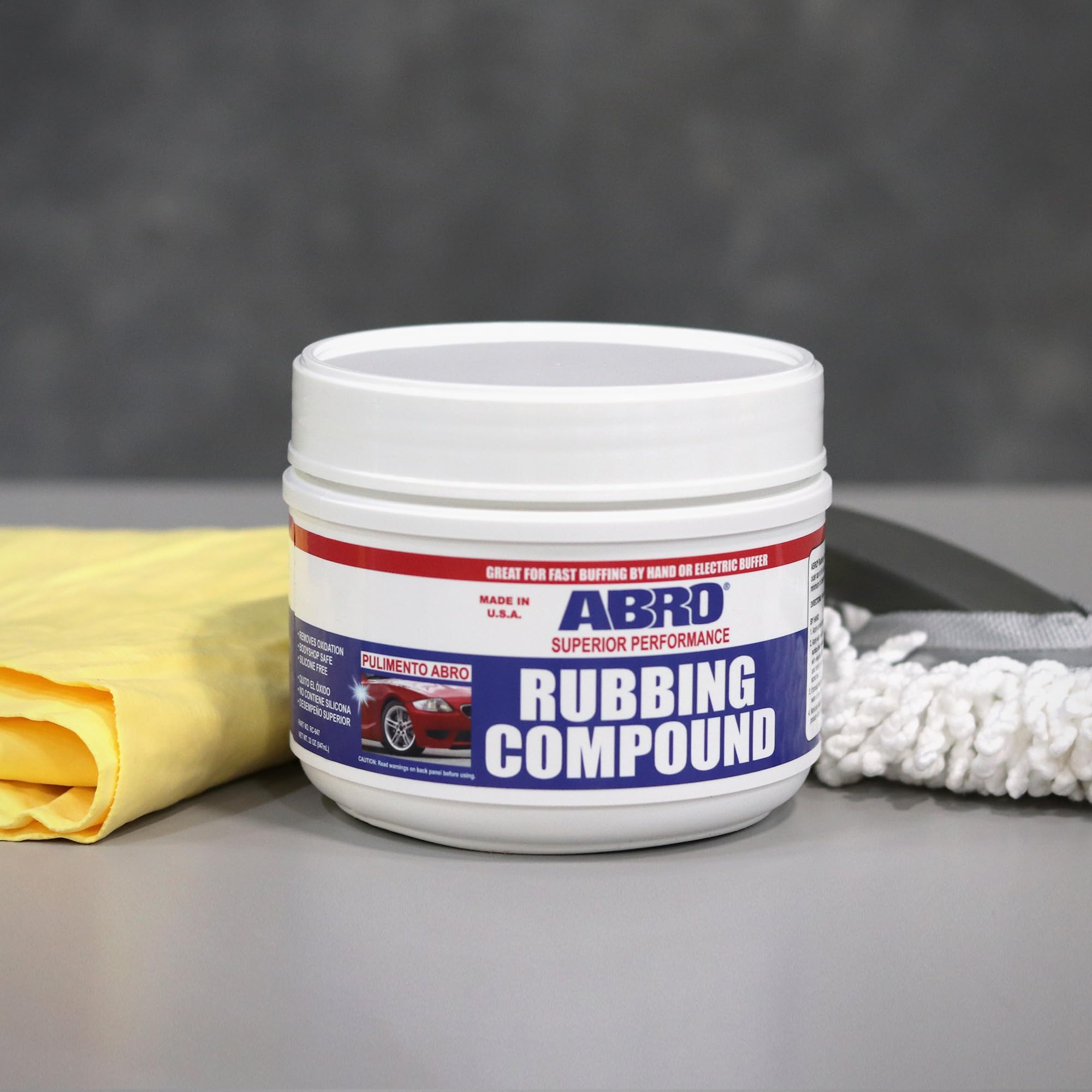 ABRO Automotive Superior Performance Rubbing Compound for Oxidized Finishes, Buff, Shine, Smooth, & Clean, Scratch Remover for Vehicles, Boats, & Bikes - 32 oz.