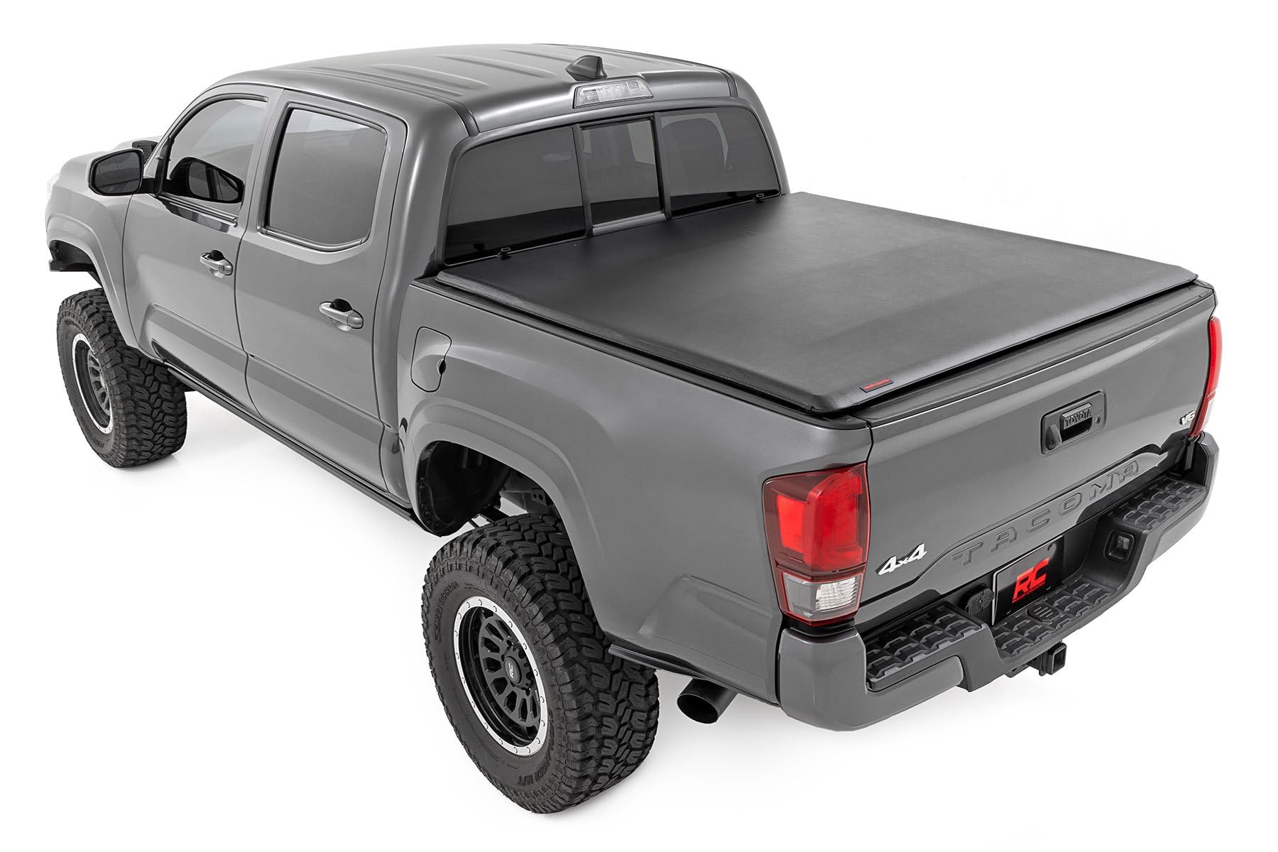 Soft Roll Up Rough Country Truck Bed Tonneau Cover for Toyota Tacoma (2016-2023) - Fits 5' (60") Bed, Weather-Resistant, Roll Up Bed Cover