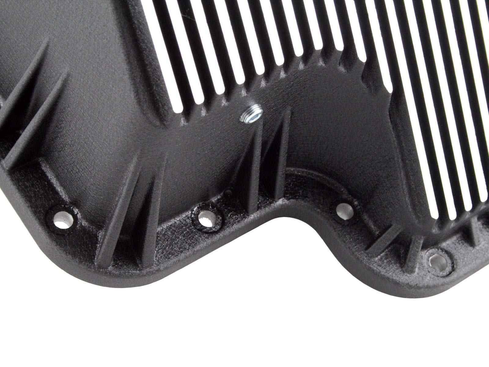 aFe 46-70122-1 Advance Flow Engineering Cov Trans Pan, Ford Dsl Trks 94-10 V8-7.3/6.0/6.4l Blk Machd Fins