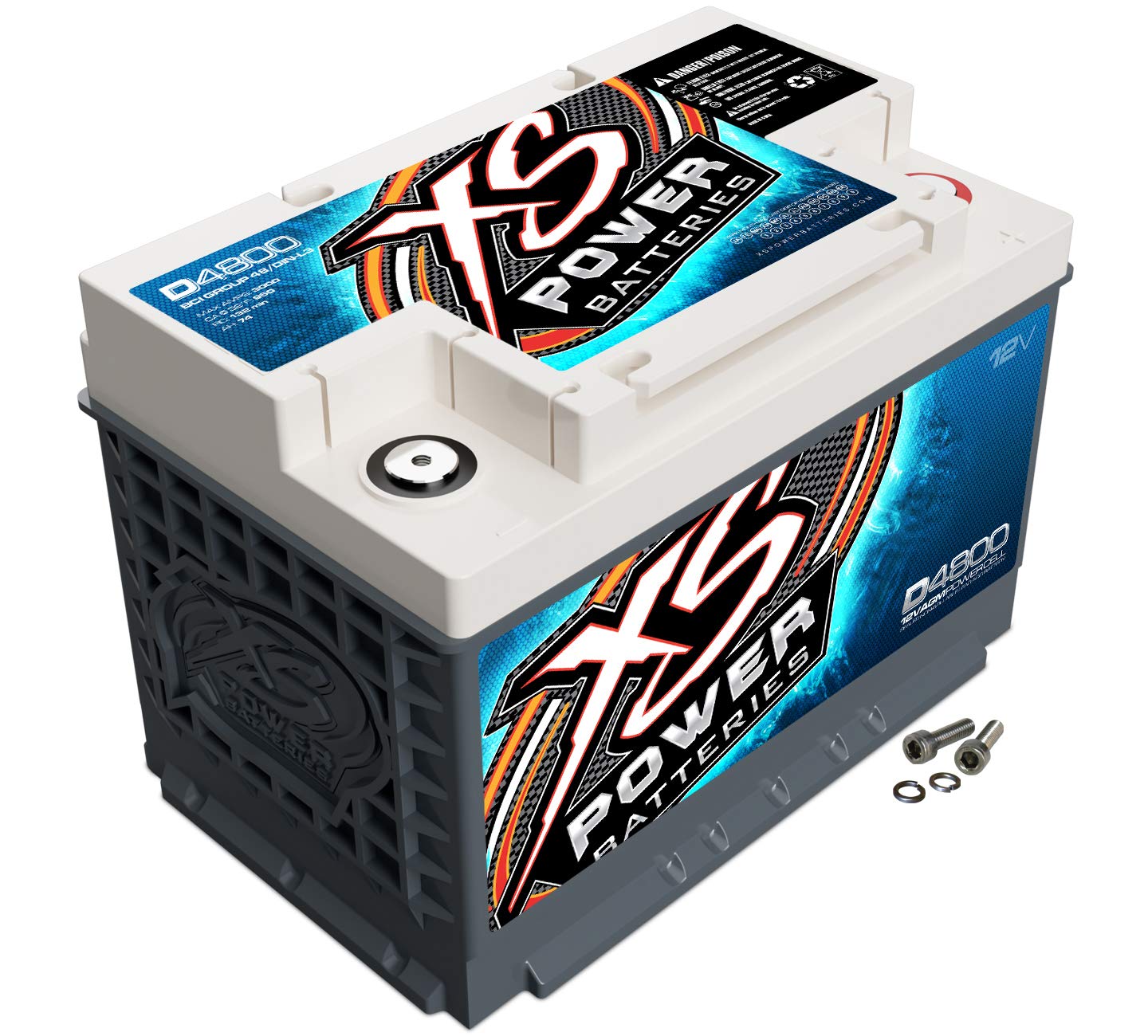3000 Amp XS Power D4800 AGM Battery with M6 Terminal Hardware - Group 48 12 Volt 72Ah 950CA Deep Cycle AGM Powercell for Car Audio Systems and Performance Cars