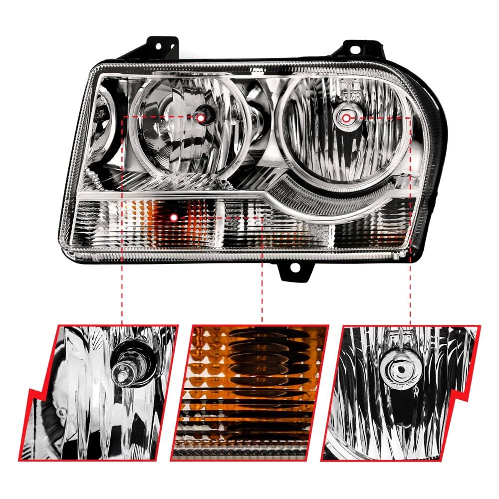 2005-2010 Chrysler 300 ANZO Crystal Headlight Chrome Amber