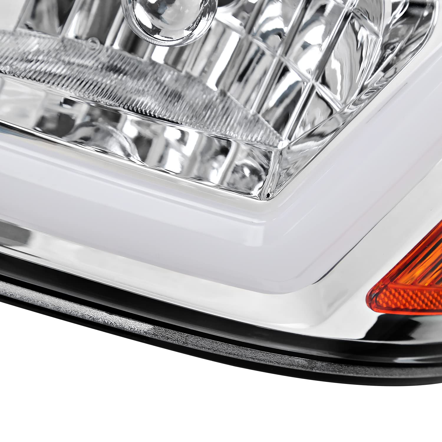 Chrome LED Tube Headlights SPEC-D TUNING Compatible with 2000-2005 Chevy Impala, Left + Right Pair Headlamps Assembly