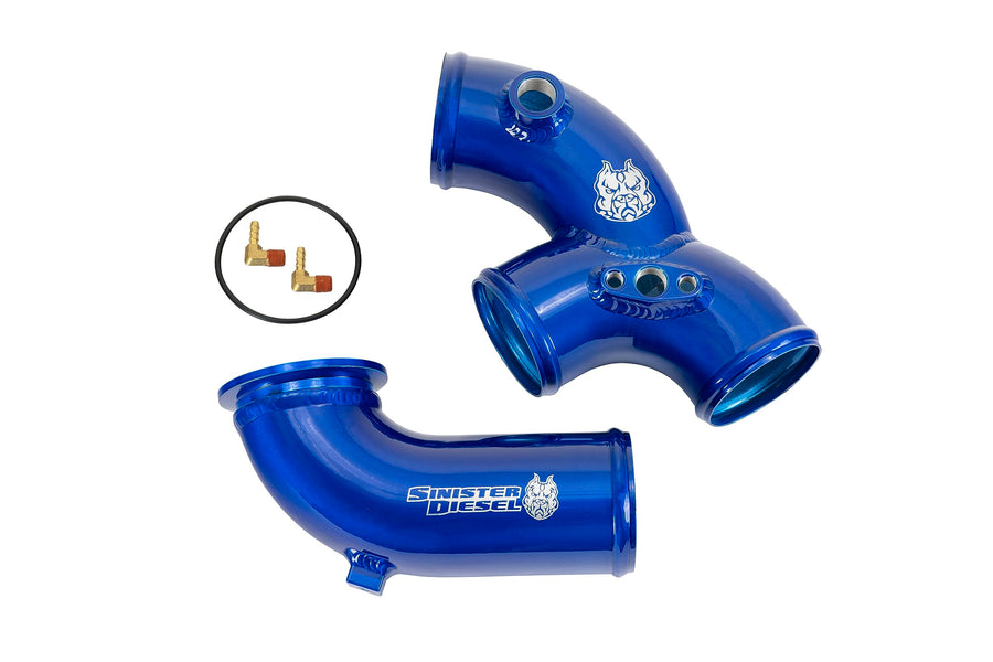 Sinister Diesel Blue Intake Elbow with Boots for Ford Powerstroke 1999.5-2003 7.3L