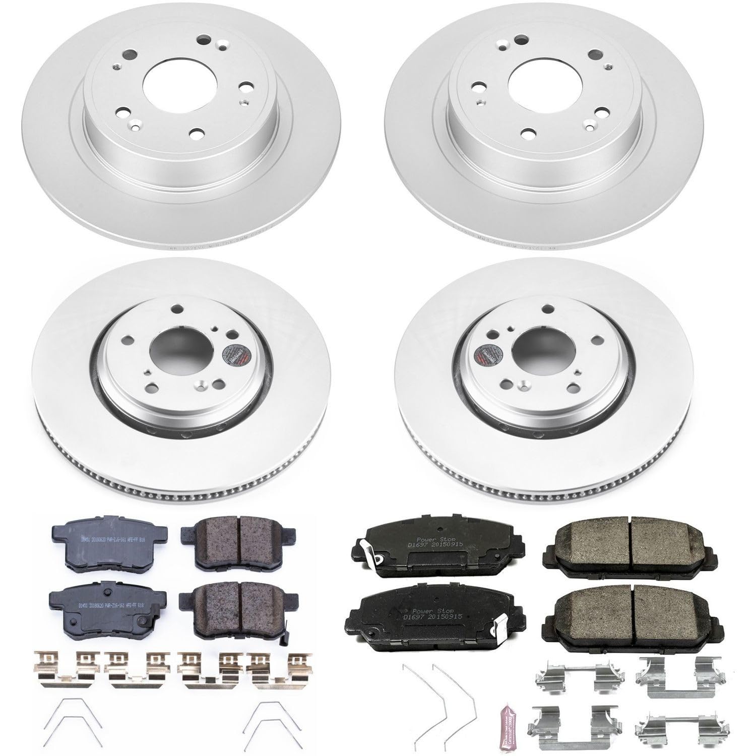 Power Stop CRK7348 Coated Brake Kit Front & Rear Rotor - Coated Brake Rotors and Z17 Ceramic Brake Pads For Honda Accord 2016-2017 [Model Specific]