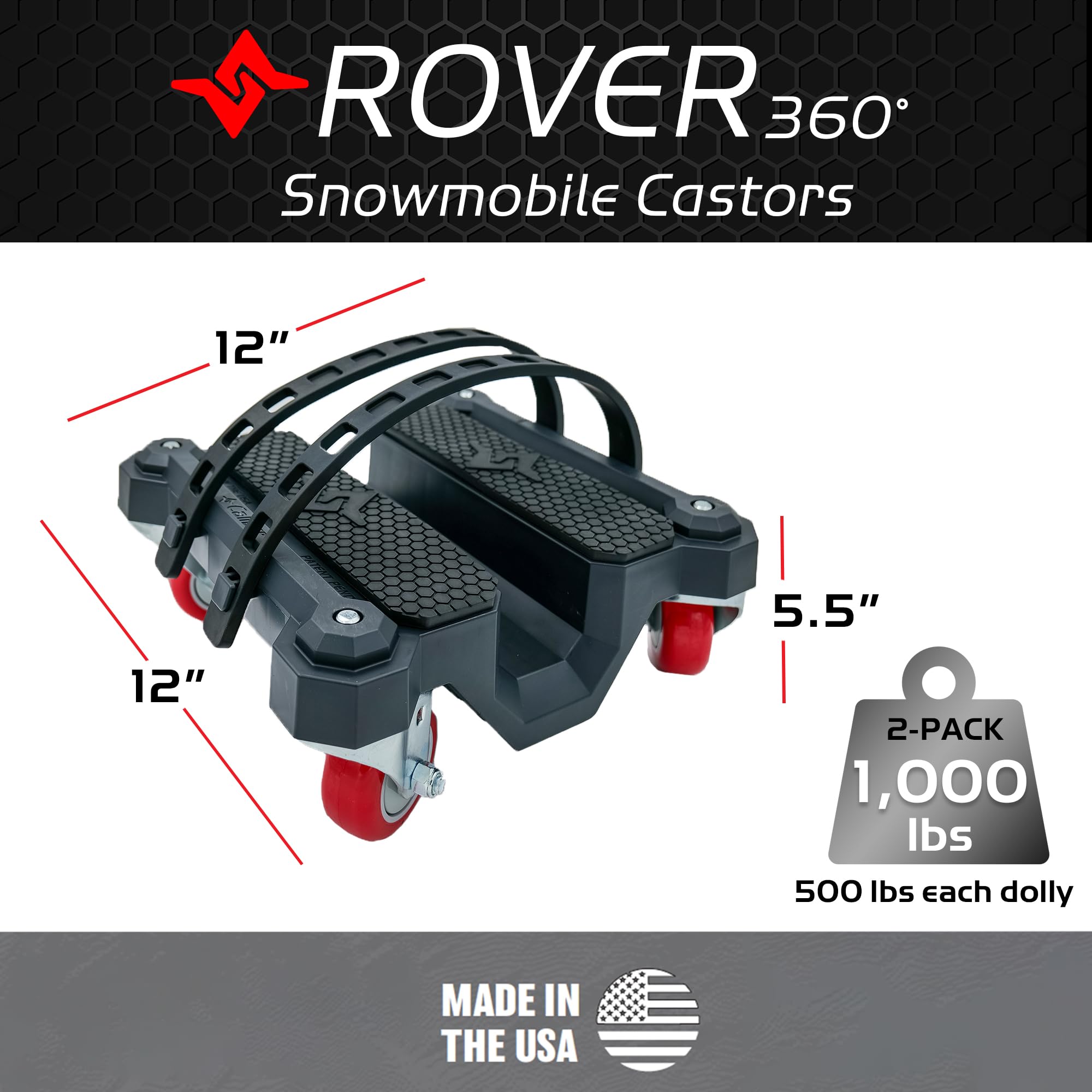 360 Caliber Rover Snowmobile Dolly, Heavy-Duty Casters Hold 1,000 LBS, 2-Pack