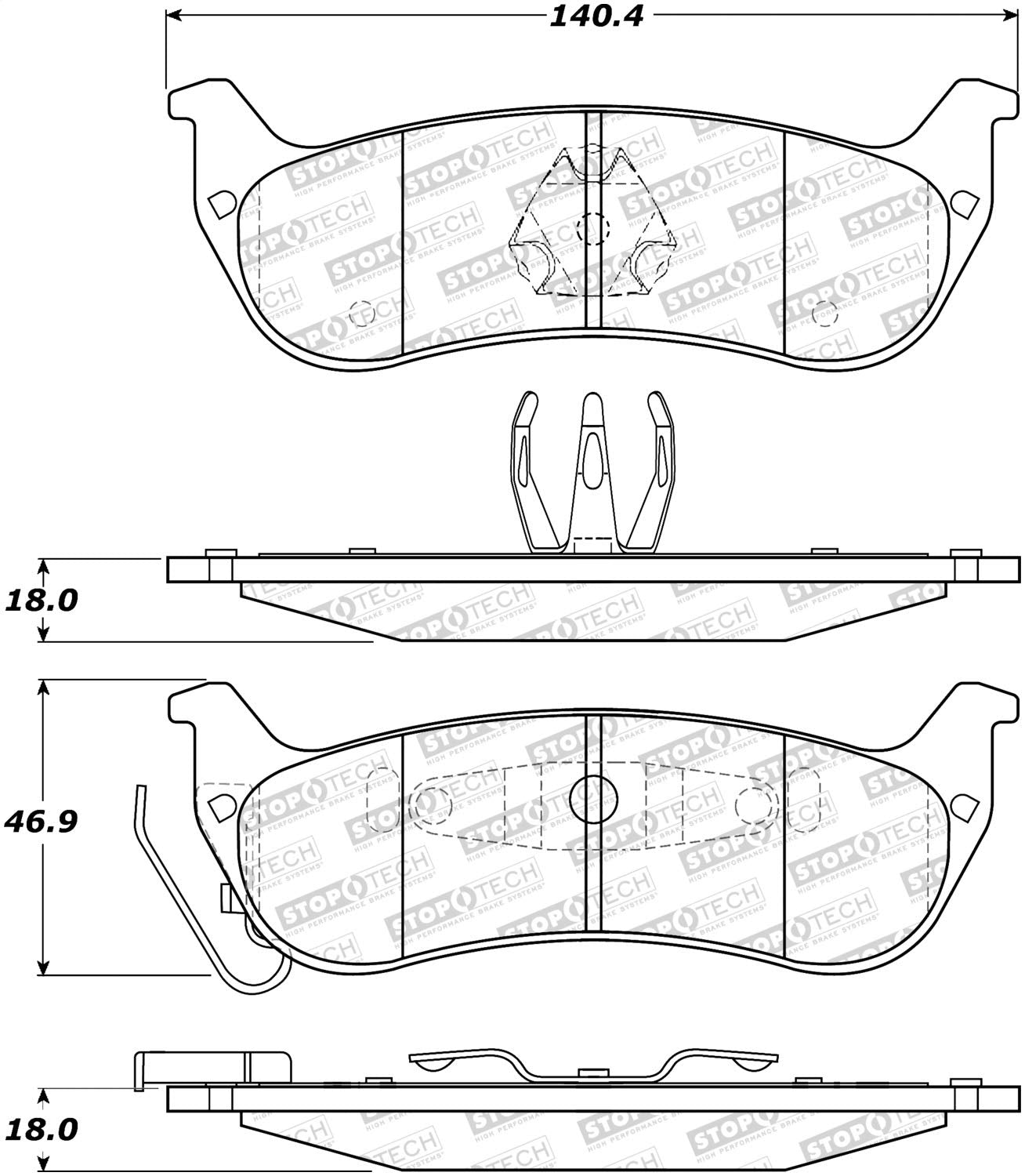 Rear StopTech 308.09980 Brake Pads with Shims and Hardware