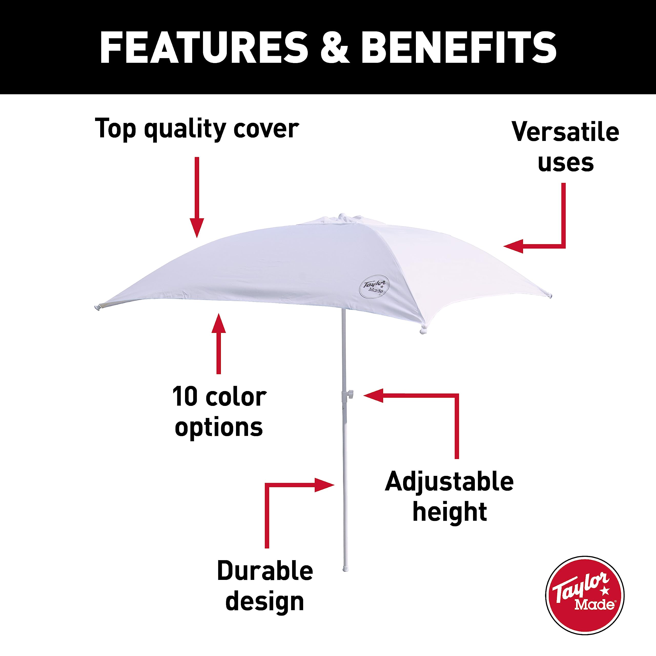 Anchorshade III Boat Shade, Taylor Made, White, 6' x 6', Adjustable Aluminum Pole to 8 Feet, UV-Treated Fade-Resistant Nylon, Market-Style Top, Carrying Case, Fits Most Boats and Benches – 22042