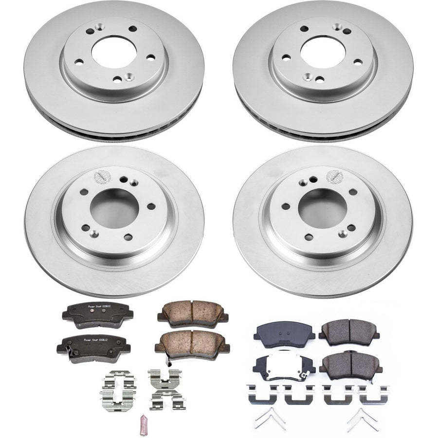 Power Stop CRK7580 Brake Rotor Coated and Ceramic Brake Pads- Front & Rear For Hyundai Elantra GT 2018 [Model Specific]