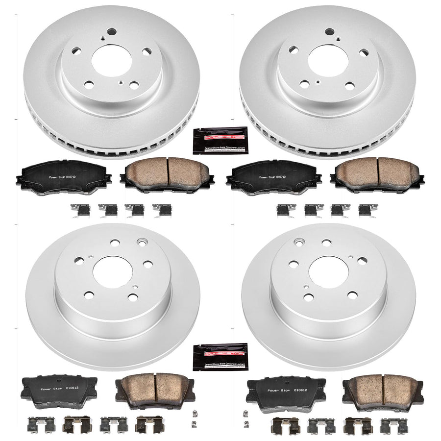 Power Stop CRK4100 Brake Rotor Coated & Ceramic Brake Pads- front & rear For Lexus HS250h 2010-2012, Toyota RAV4 2006-2018 [Model Specific]