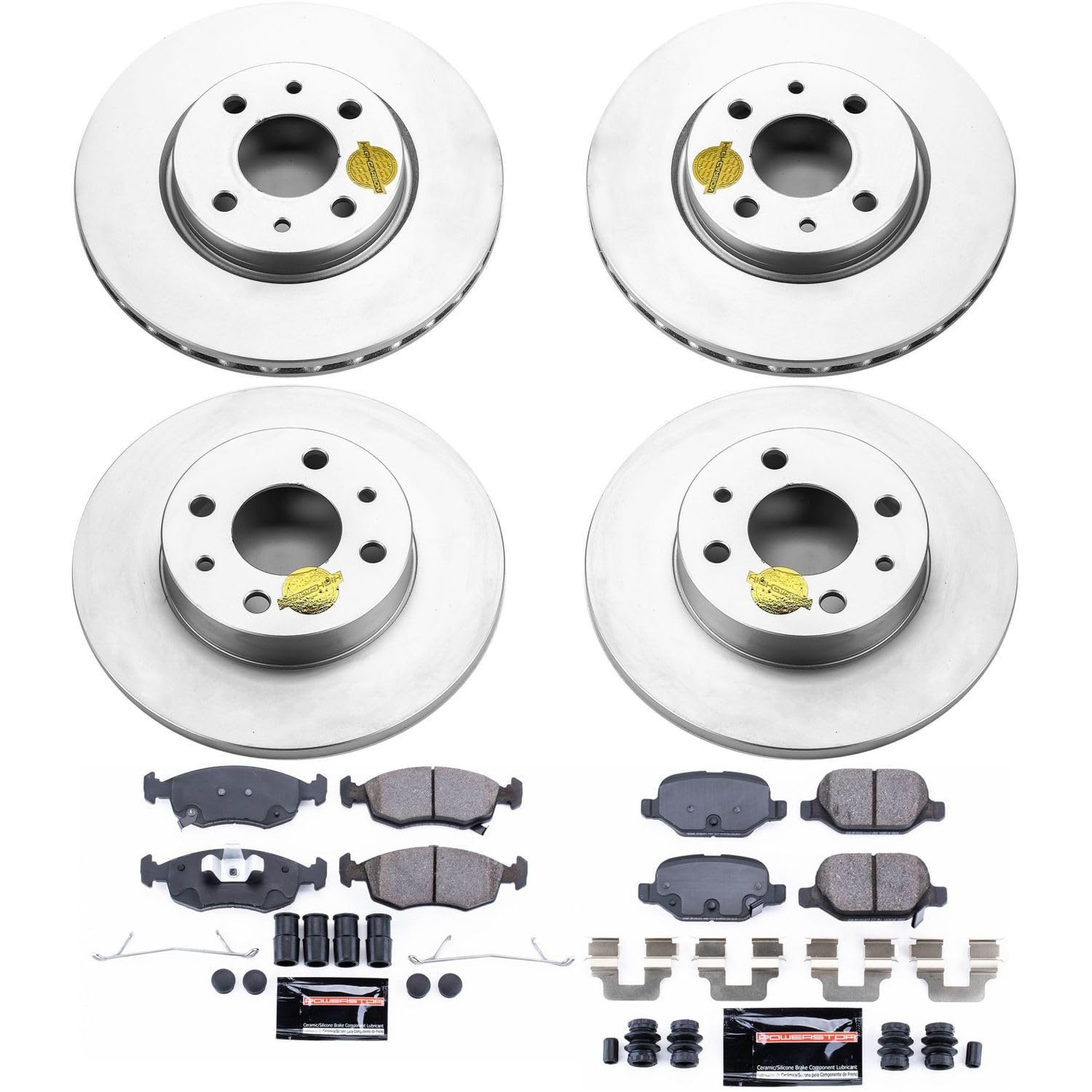 Coated Brake Rotor and Ceramic Brake Pads Power Stop CRK6291- Front & Rear For Fiat 500 2012-2017 [Vehicle Specific]