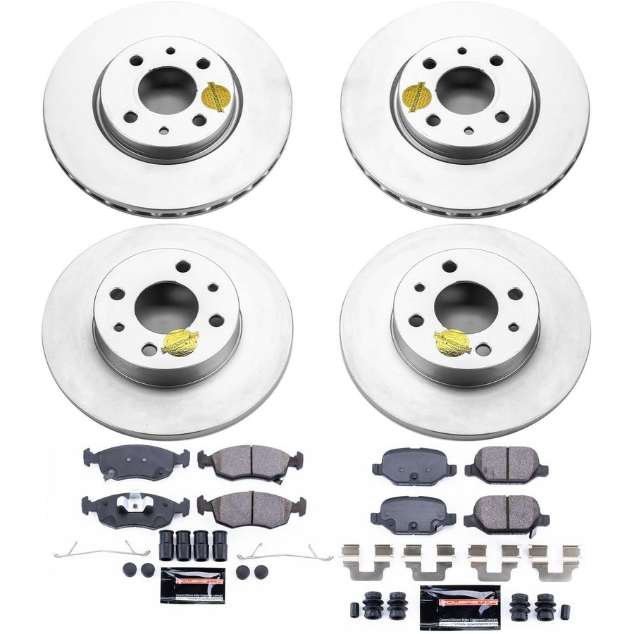 Coated Brake Rotor and Ceramic Brake Pads Power Stop CRK6291- Front & Rear For Fiat 500 2012-2017 [Vehicle Specific]