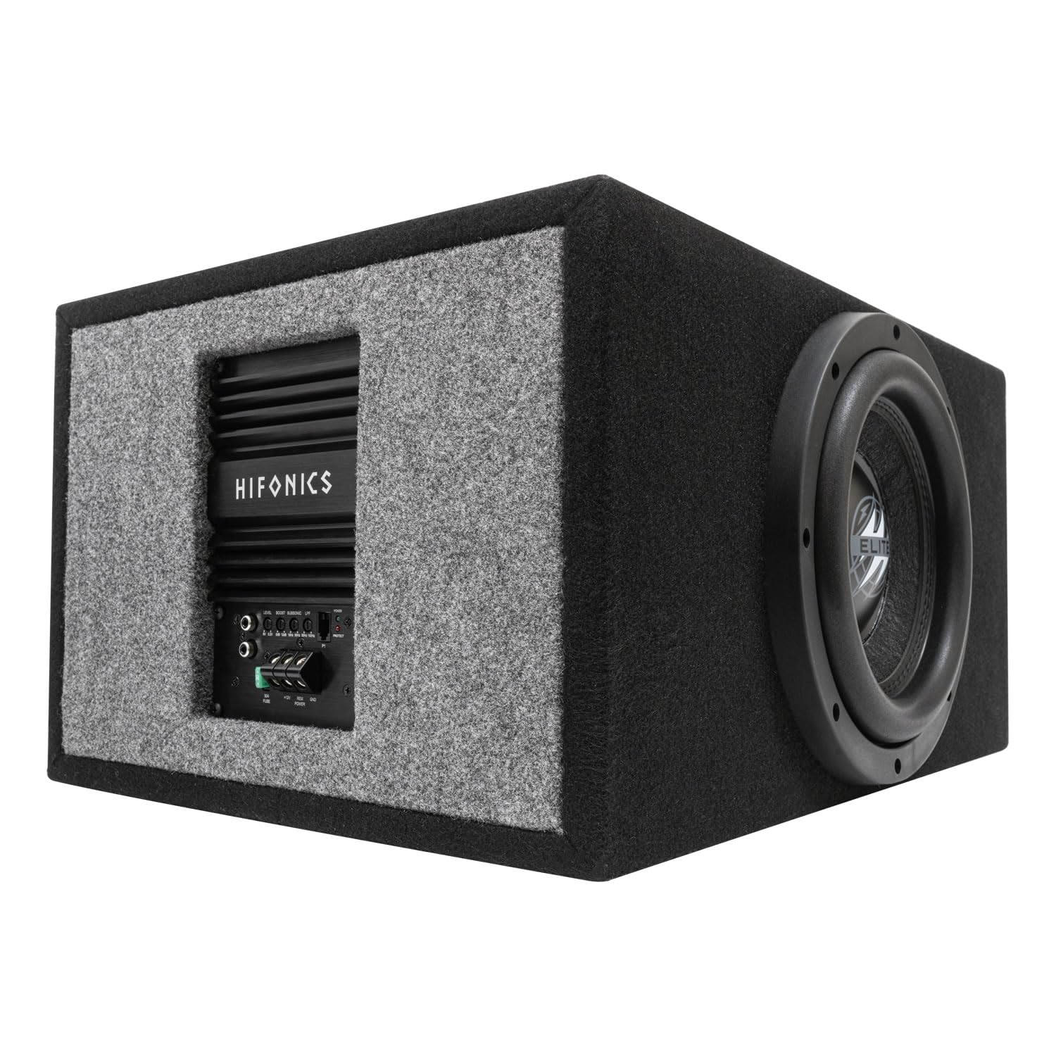 HEW10D4-500P HIFONICS 10-Inch Elite Series Powered Subwoofer System Amp Bulit Class D Amplifier 500 Watts Peak Dual 4-Ohm Voice Coils