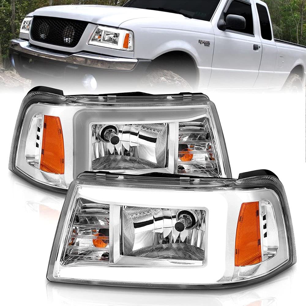 2001-2011 Ford Ranger ANZO (111512) Crystal Headlights w/Light Bar Chrome Housing