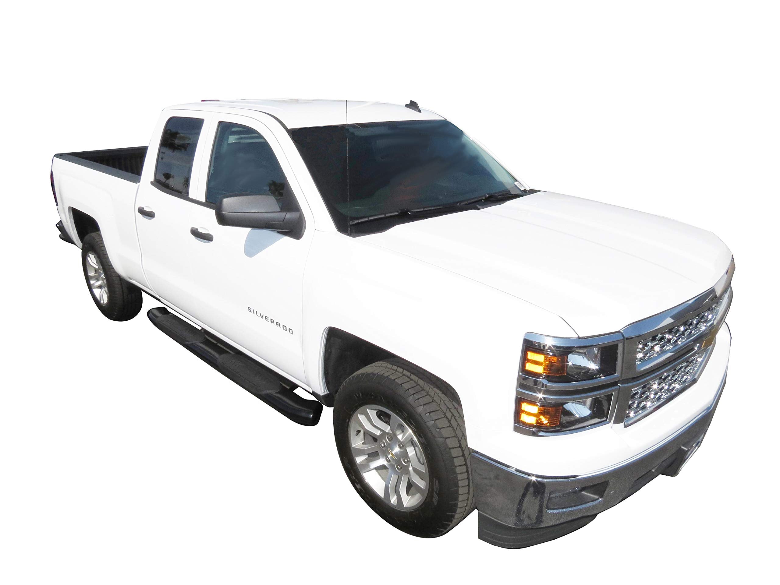 TrailFX Nerf Bars Chevrolet Silverado 1500 Crew Cab Fits 2020-2021 – Black Powder Coated Steel 6 Inch Oval Bent Side Steps with Step Pads Welded End Caps Rocker Panel Mount