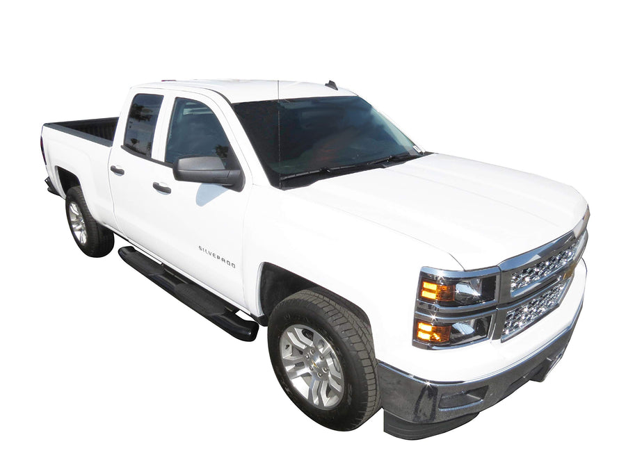 Nerf Bars TrailFX for Chevrolet Silverado 1500 Crew Cab 2020-2021 Polished Stainless Steel 6 Inch Oval Bent Side Steps with Step Pads Welded End Caps Rocker Panel Mount